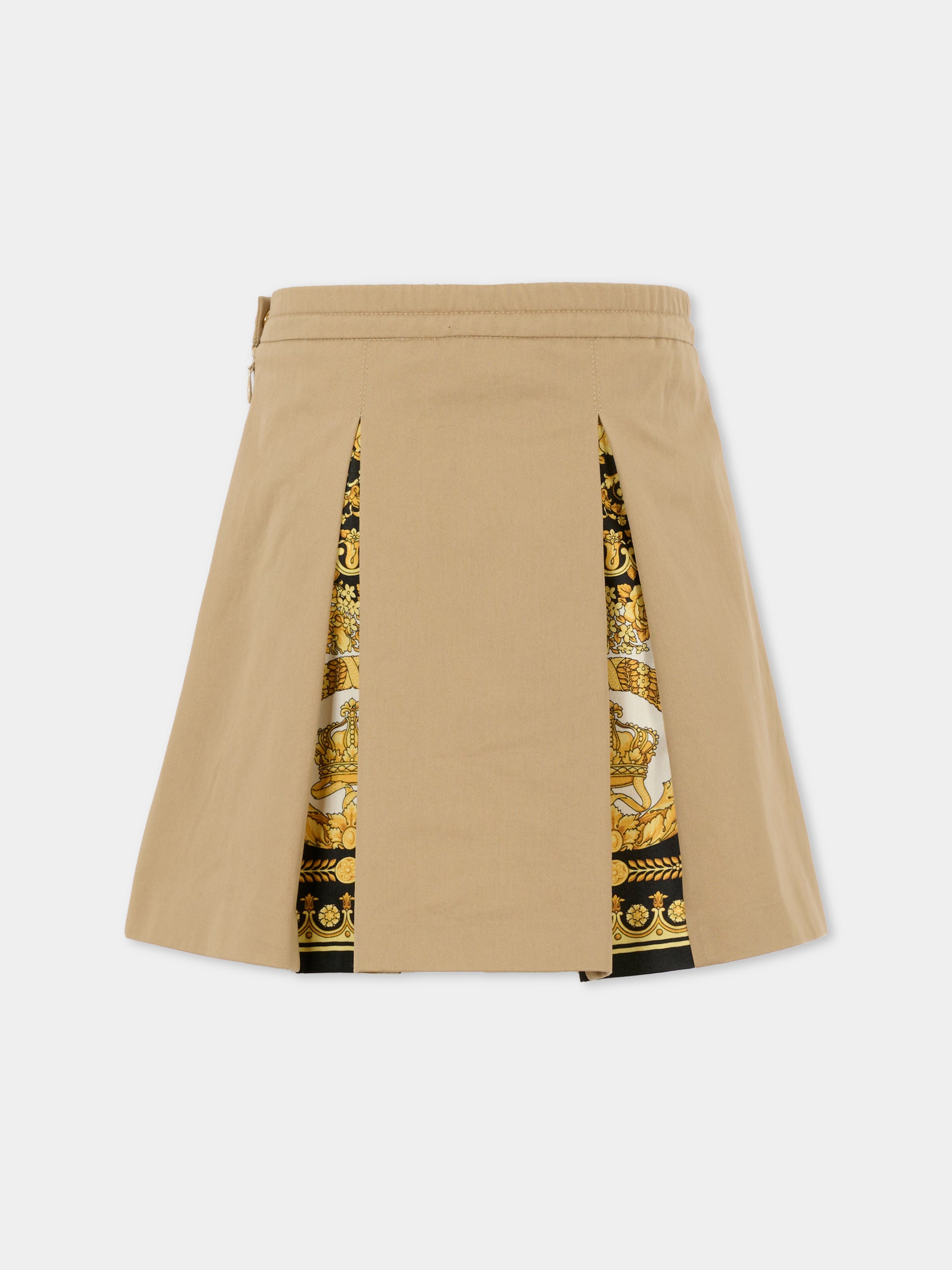 Gonna beige per bambina con stampa Barocco,Versace,1021040 1A14822 2KS40