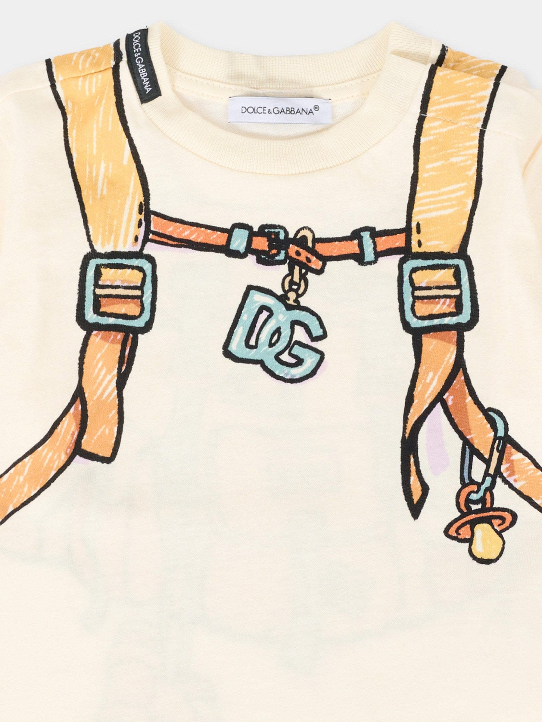 T-shirt avorio per neonato con stampa esploratore,Dolce & Gabbana Kids,L1JTEY II7IP HH5RX