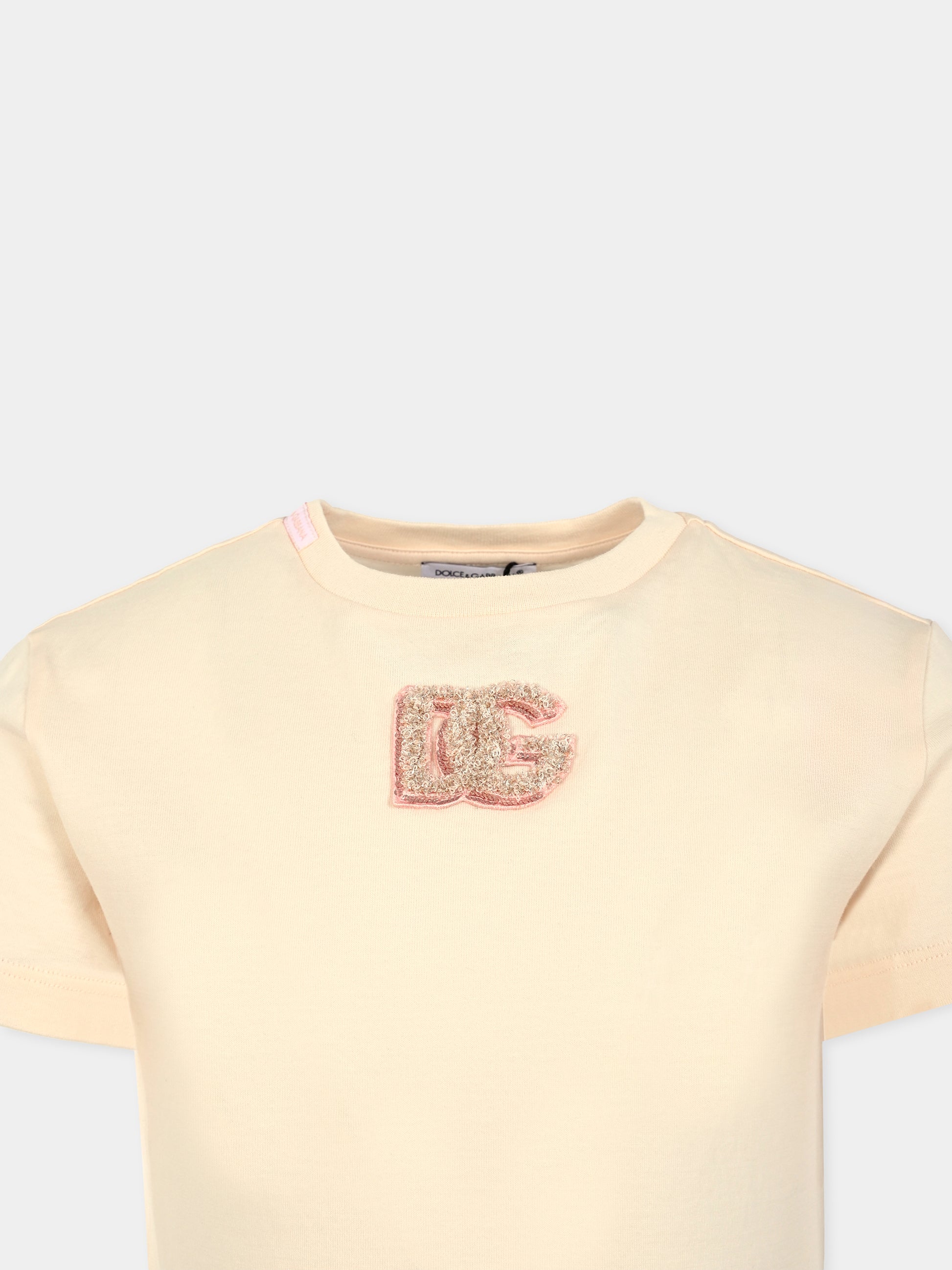 T-shirt rosa per bambina con ricamo DG,Dolce & Gabbana Kids,L5JTNK G7PKU F0210