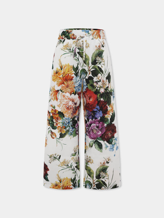 Pantaloni avorio per bambina con stampa floreale,Dolce & Gabbana Kids,L53P50 HS5TV HA5PC
