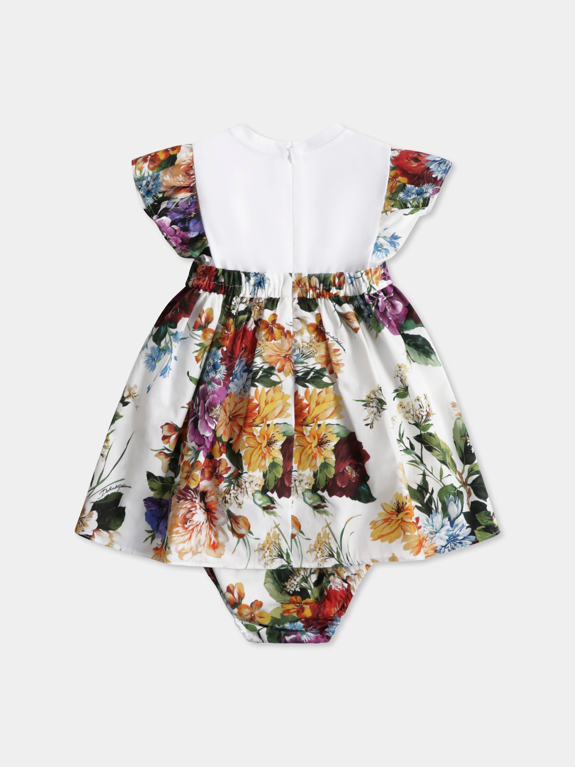 Vestito avorio per neonata con logo DG e stampa floreale,Dolce & Gabbana Kids,L2JD9P G7PFD S9000