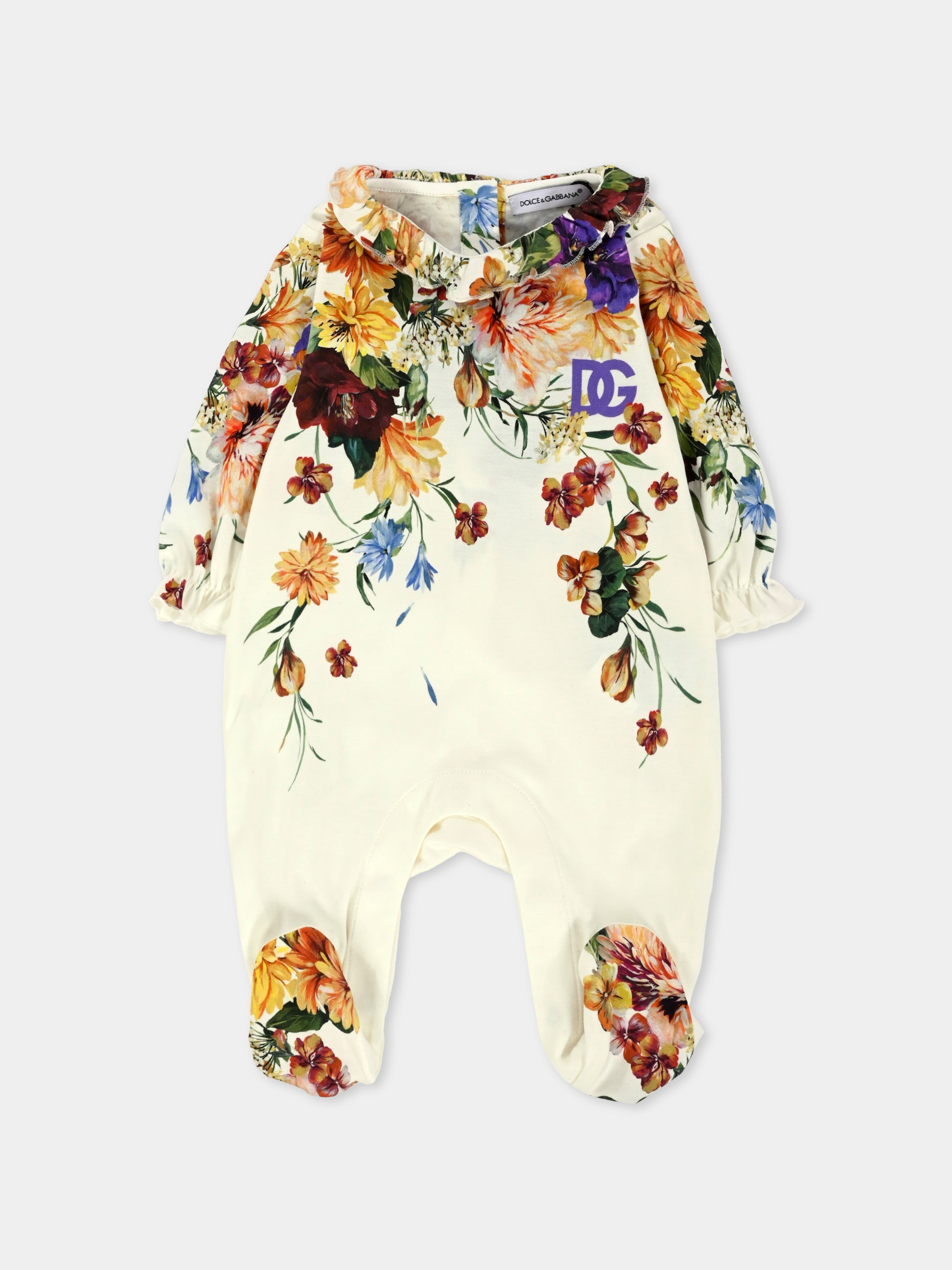 Set tutina avorio per neonata con stampa floreale,Dolce & Gabbana Kids,L2JO4E II7IH HA5PC