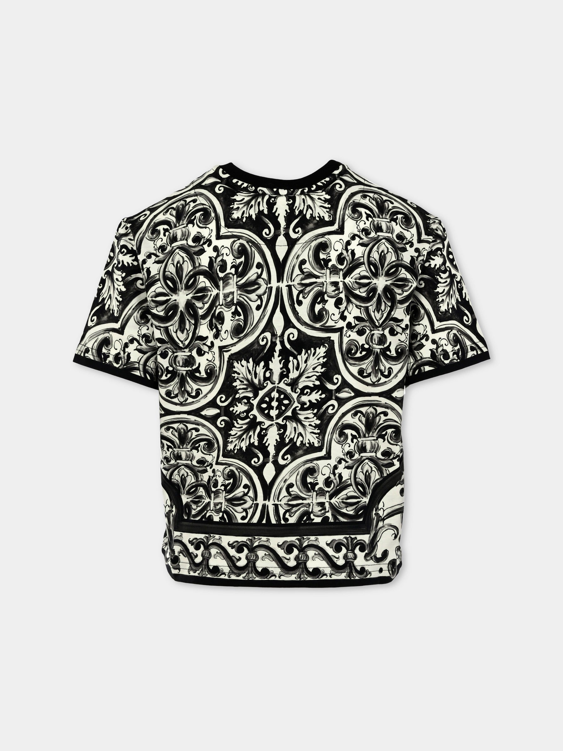 T-shirt nera per bambino con stampa maioliche,Dolce & Gabbana Kids,L4JTHV II7ED HY5DQ