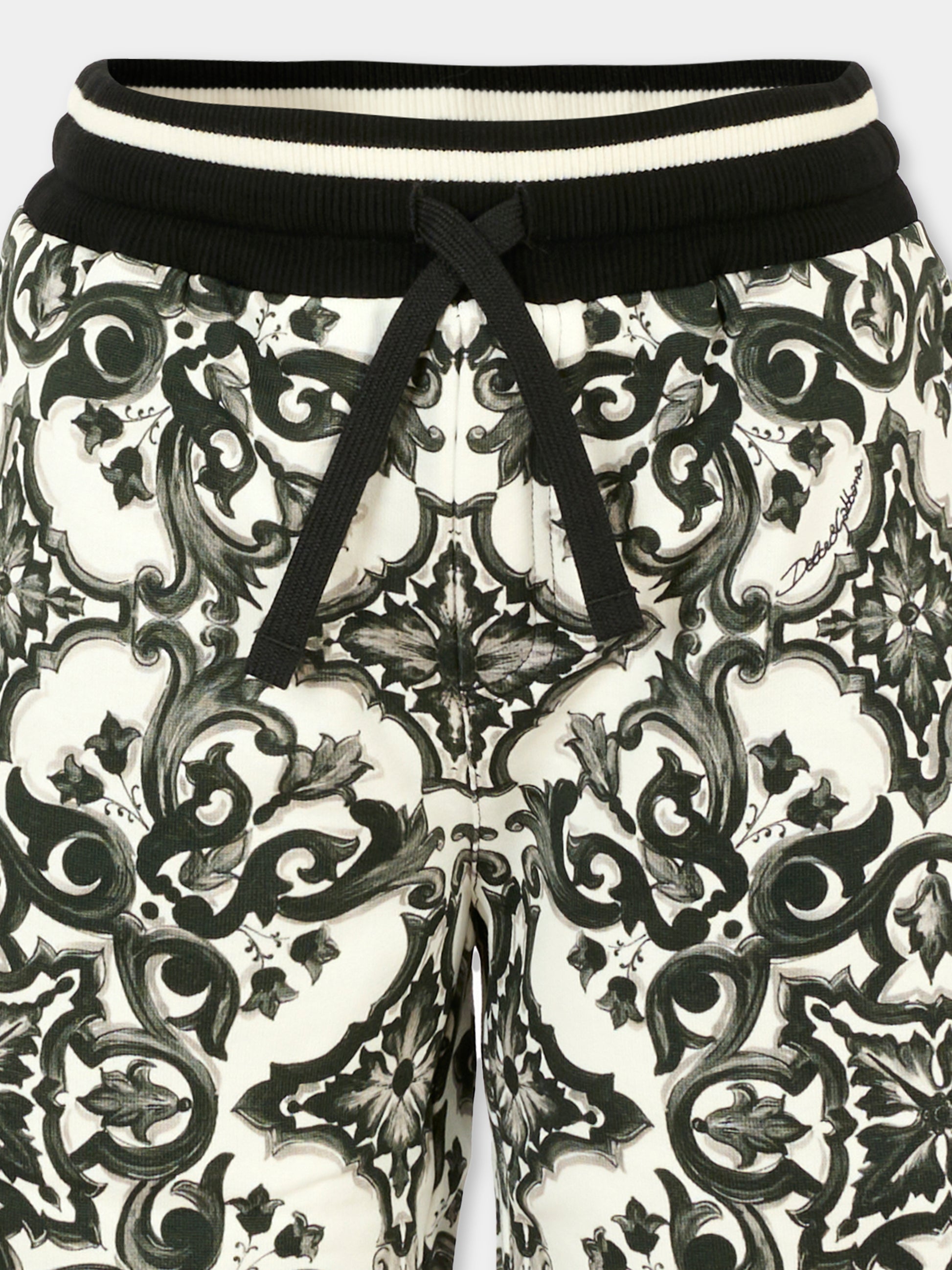 Shorts neri per bambino con stampa maiolica,Dolce & Gabbana Kids,L4JQP8 II7HR IZ3TN