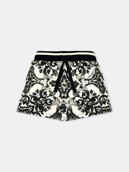 Shorts neri per neonato con stampa maiolica,Dolce & Gabbana Kids,L1JQS2 II7HR IZ3TN