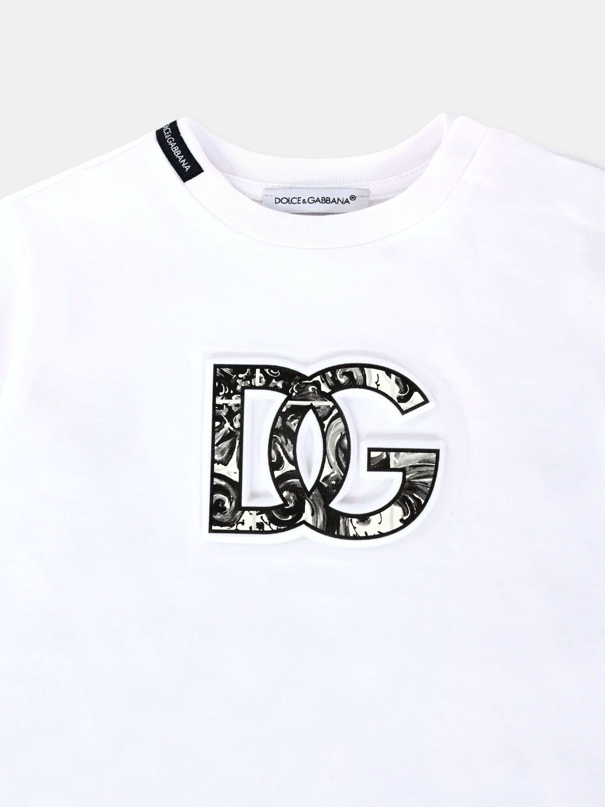 T-shirt bianca pr neonato con stampa maioliche e logo DG,Dolce & Gabbana Kids,L1JTEY G7NVC W0800