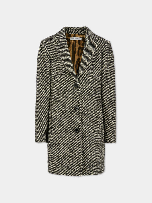 Cappotto bianco e nero per bambina,Dolce & Gabbana Kids,L54C62 FMZAI S8030