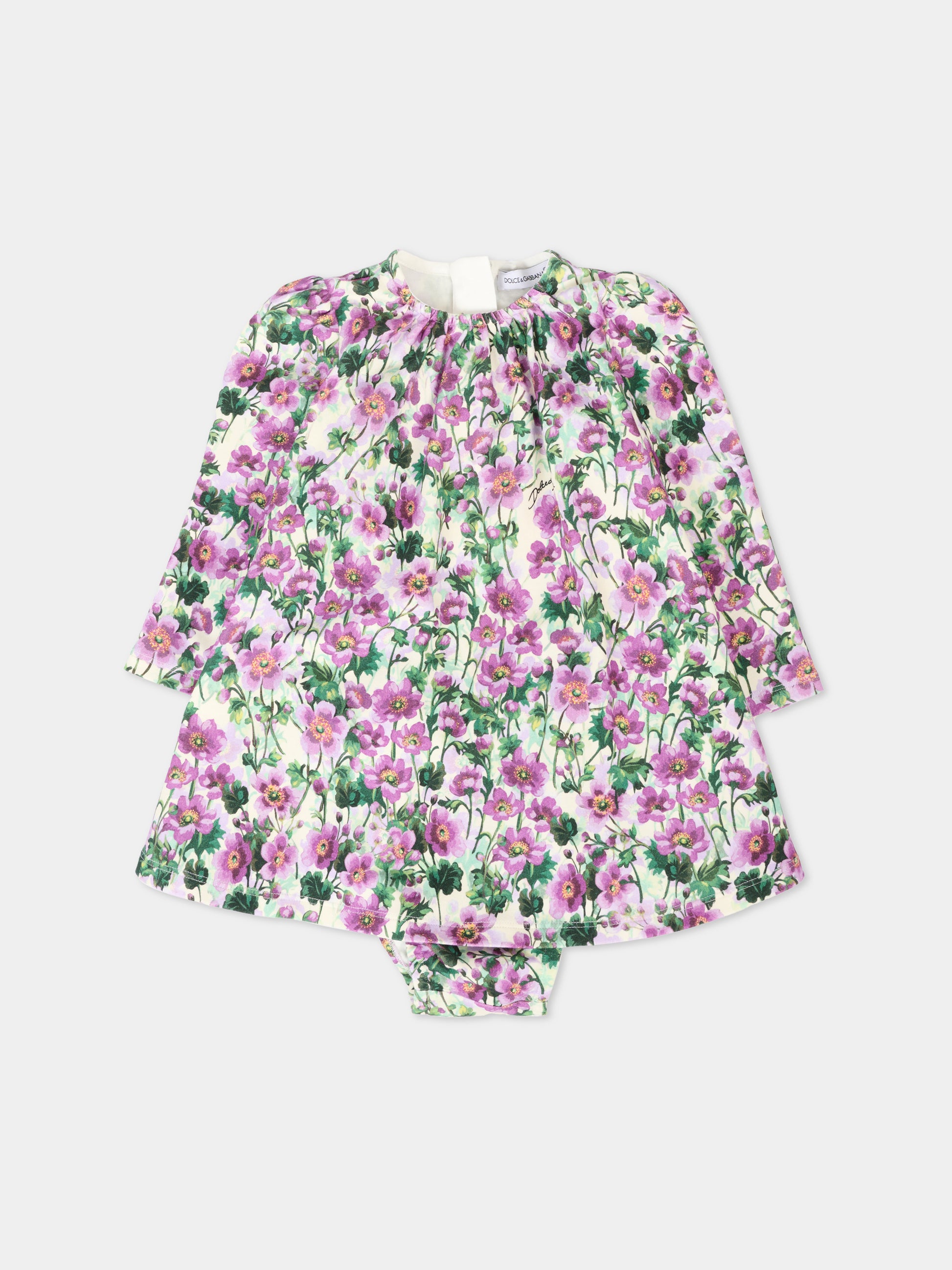 Vestito multicolor per neonata con violette,Dolce & Gabbana Kids,L2JD9G FSG81 HA5RG