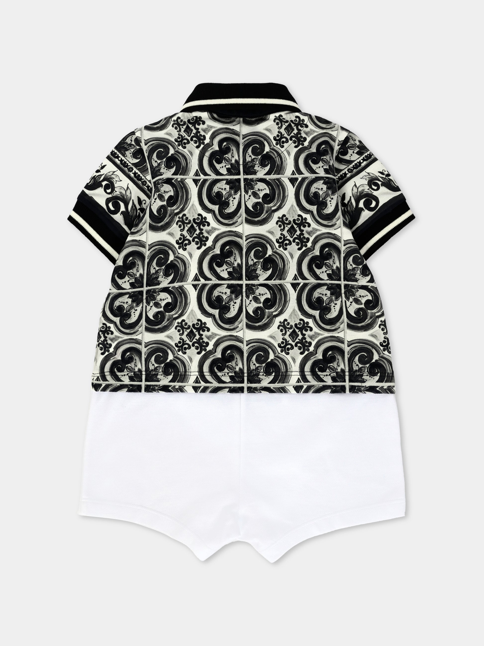 Pagliaccetto nero per neonato con stampa maioliche,Dolce & Gabbana Kids,L1JO7A G7PCD IU3TN
