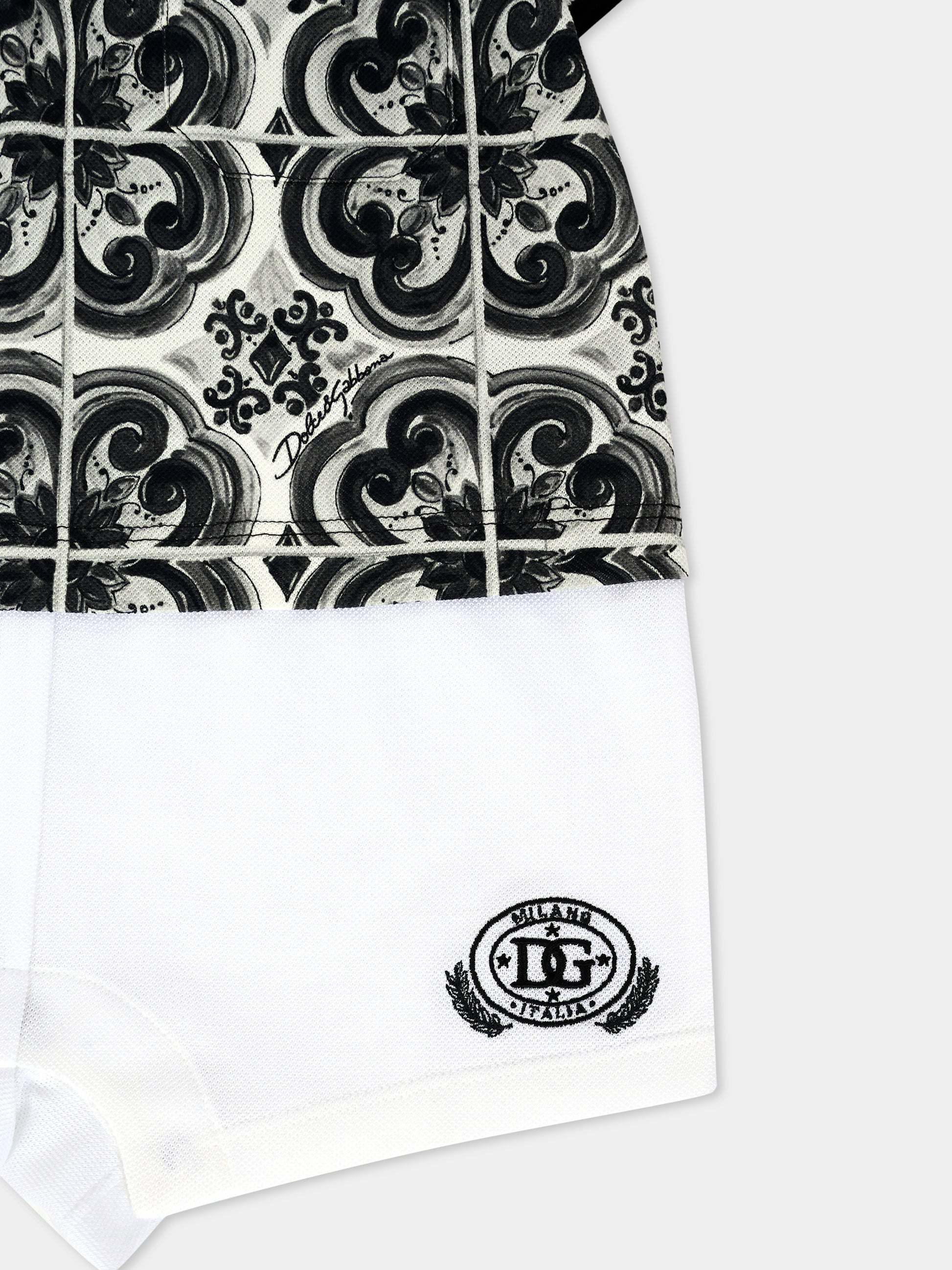 Pagliaccetto nero per neonato con stampa maioliche,Dolce & Gabbana Kids,L1JO7A G7PCD IU3TN