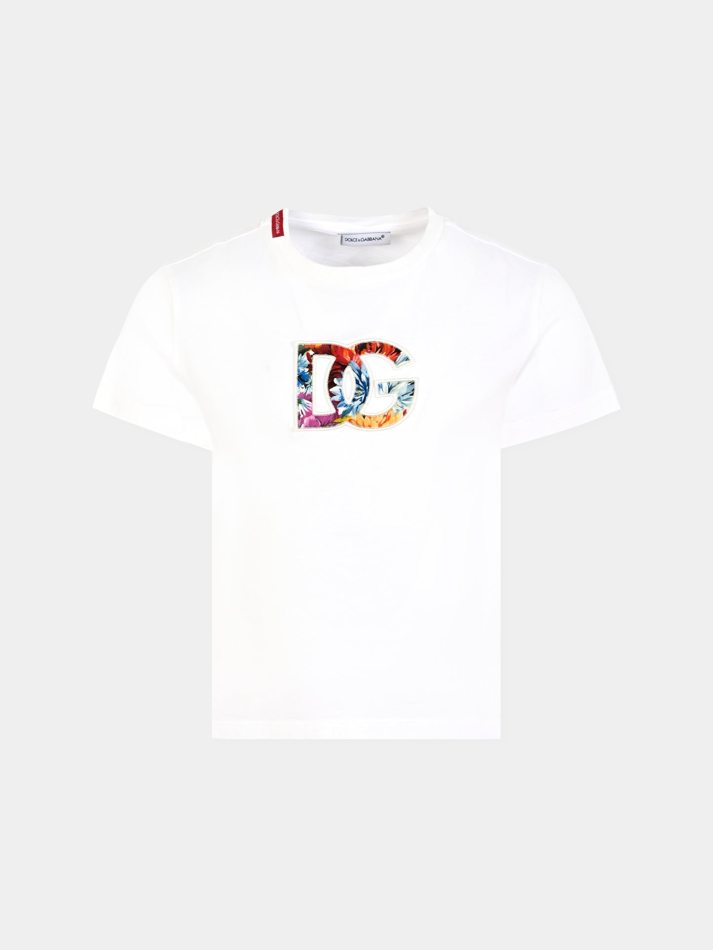 T-shirt bianca per bambina con ricamo DG,Dolce & Gabbana Kids,L5JTNK G7PHQ W0800