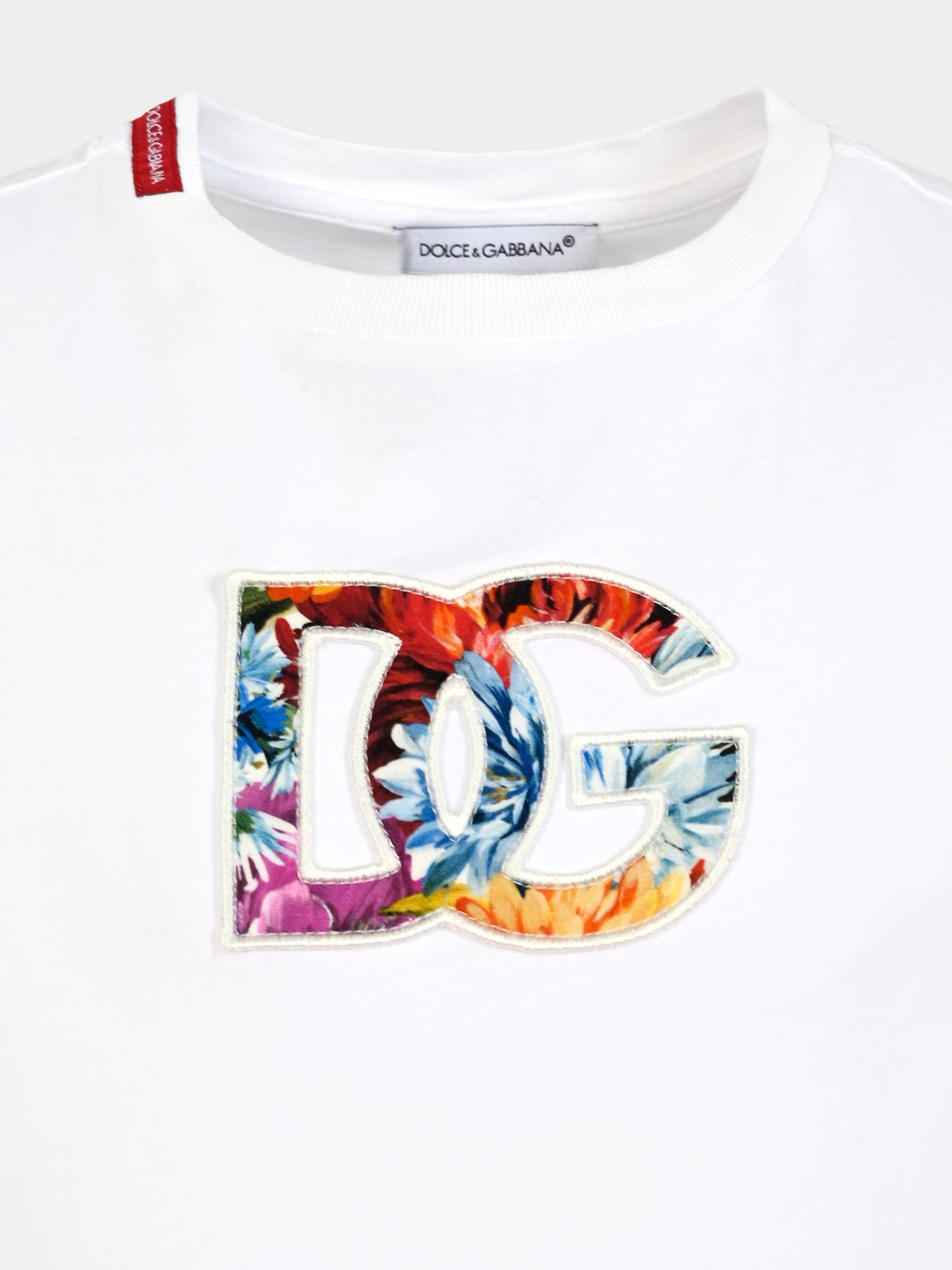 T-shirt bianca per bambina con ricamo DG,Dolce & Gabbana Kids,L5JTNK G7PHQ W0800