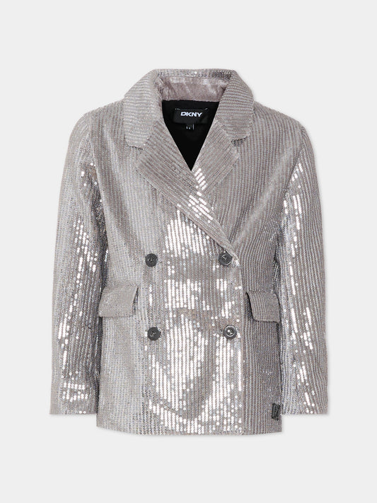 Giacca argento per bambina con paillettes,Dkny,D62375 016