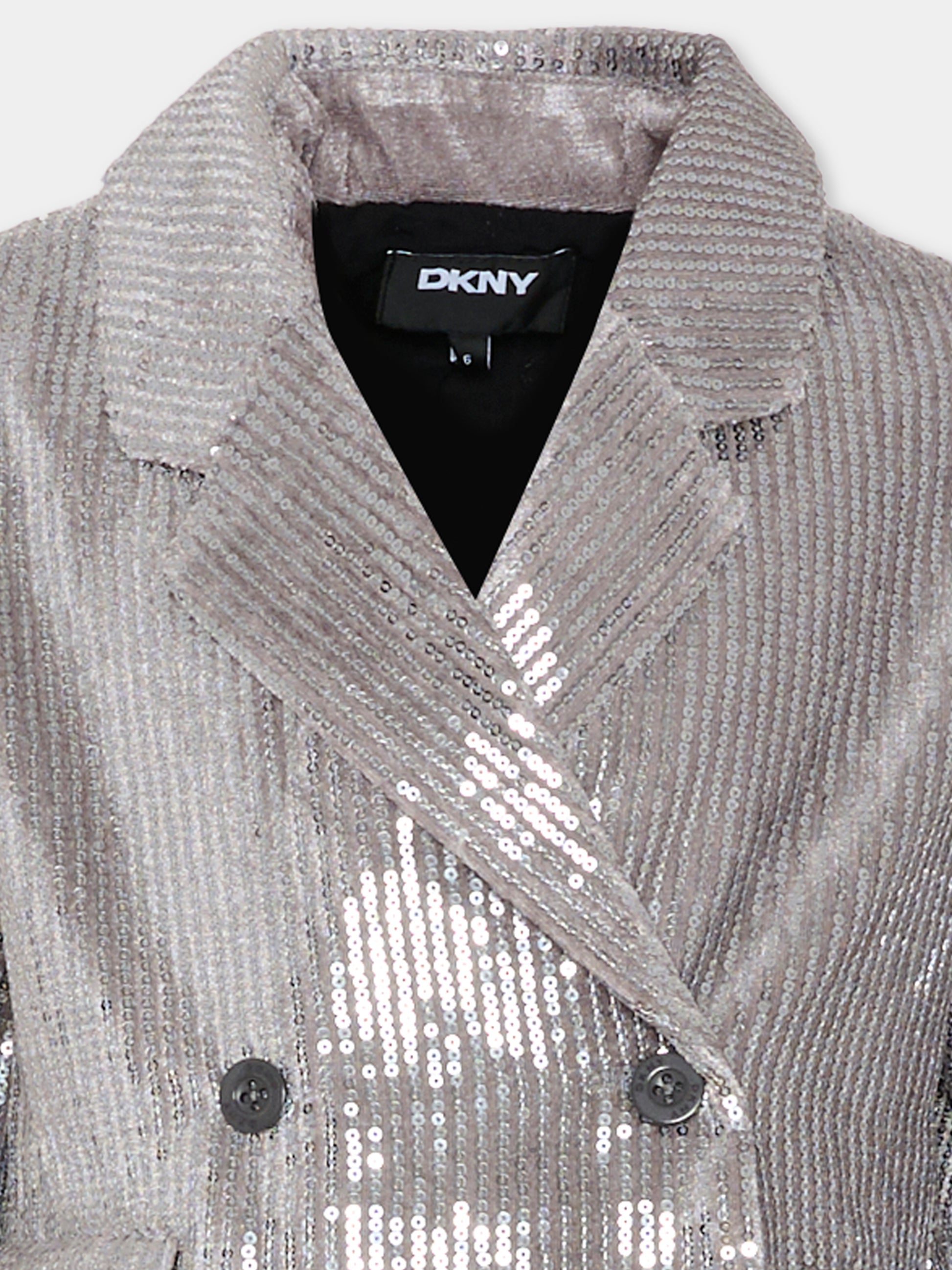 Giacca argento per bambina con paillettes,Dkny,D62375 016
