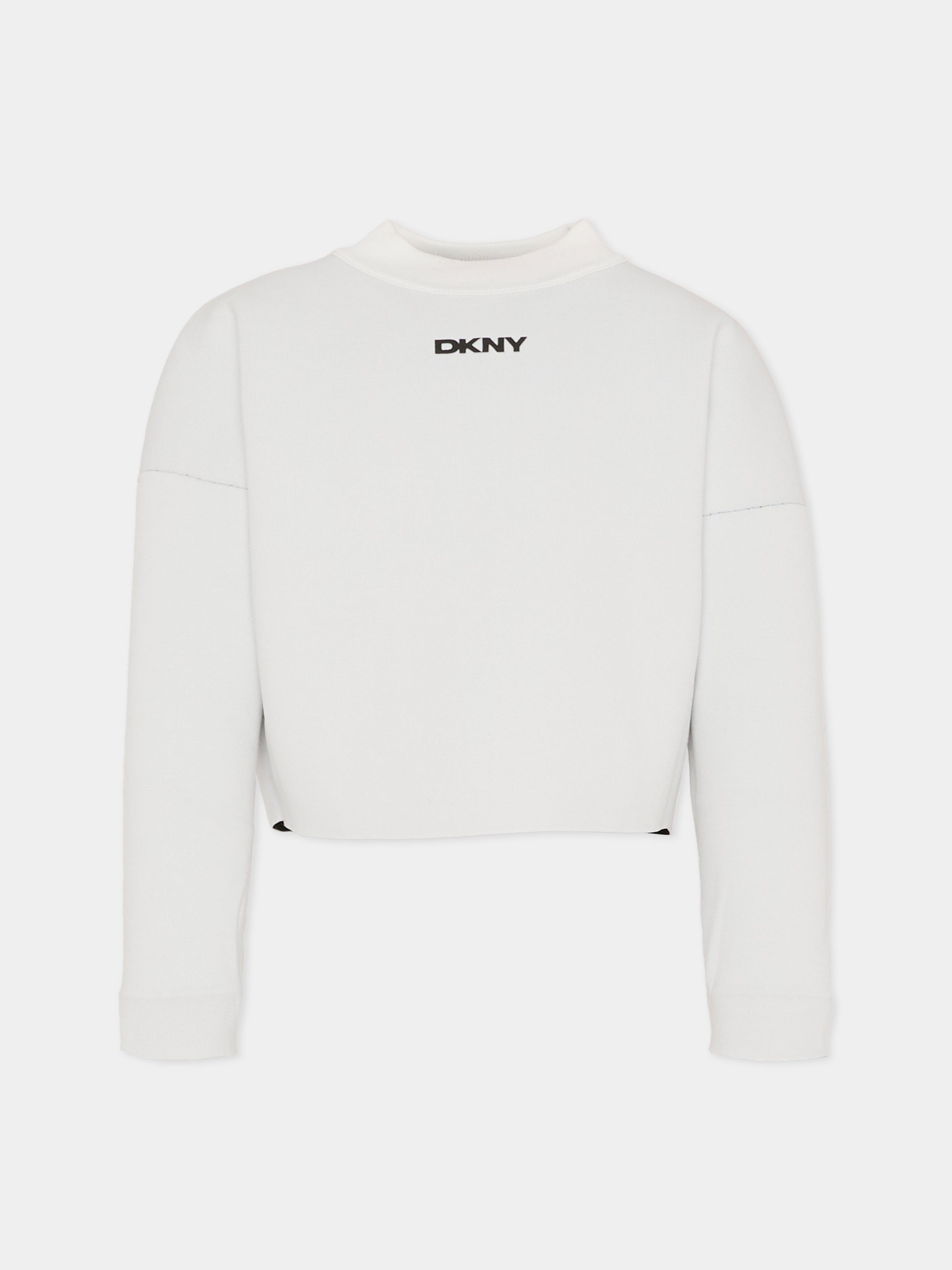 Maglione crop reversibile nero per bambina con logo,Dkny,D62379 M91