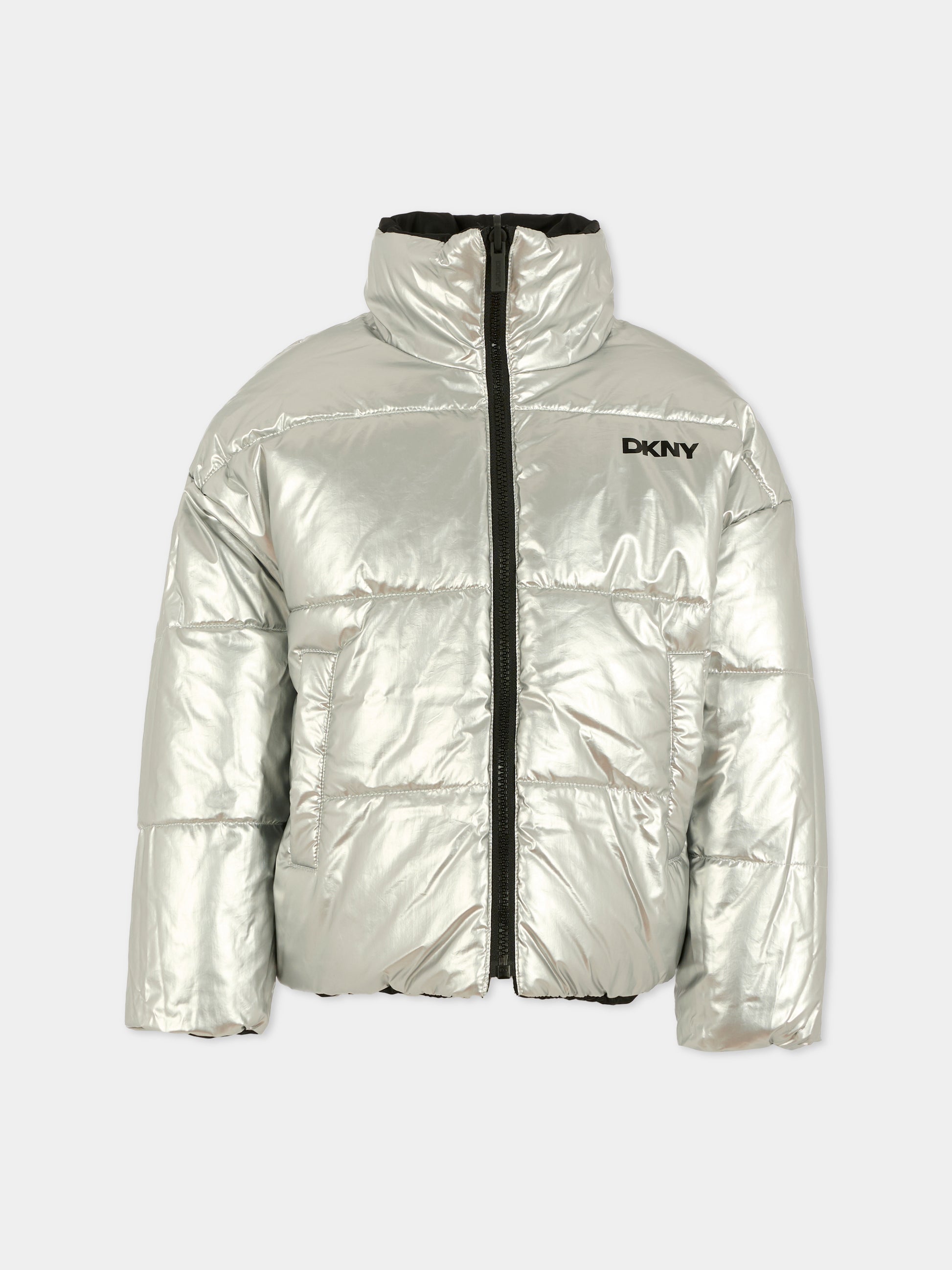 Piumino reversibile nero per bambina con logo,Dkny,D62381 09B