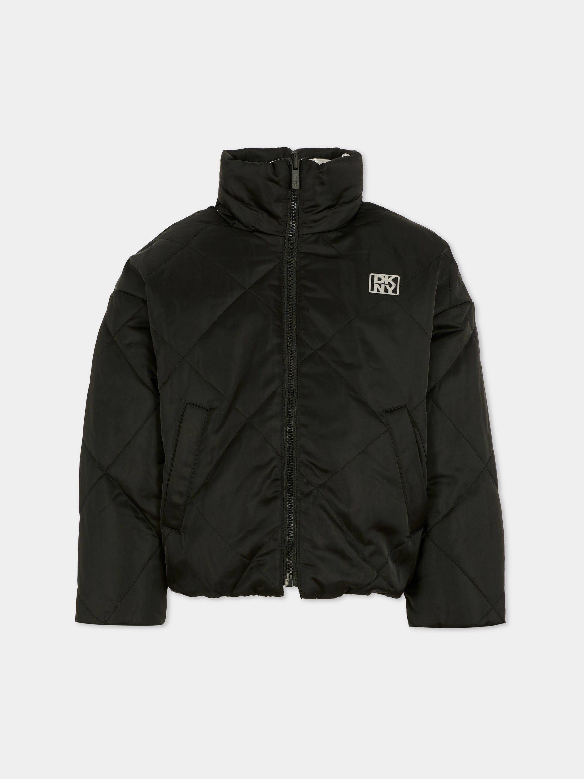 Piumino reversibile nero per bambina con logo,Dkny,D62381 09B