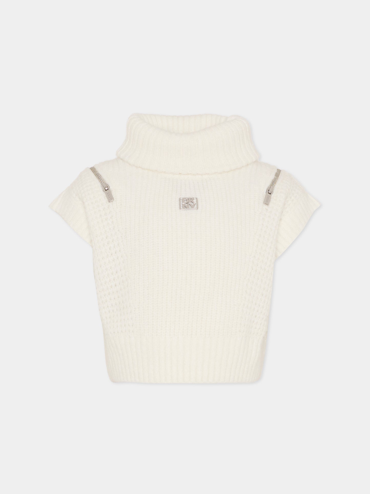 Maglia gilet crop avorio per bambina con logo,Dkny,D62382 117