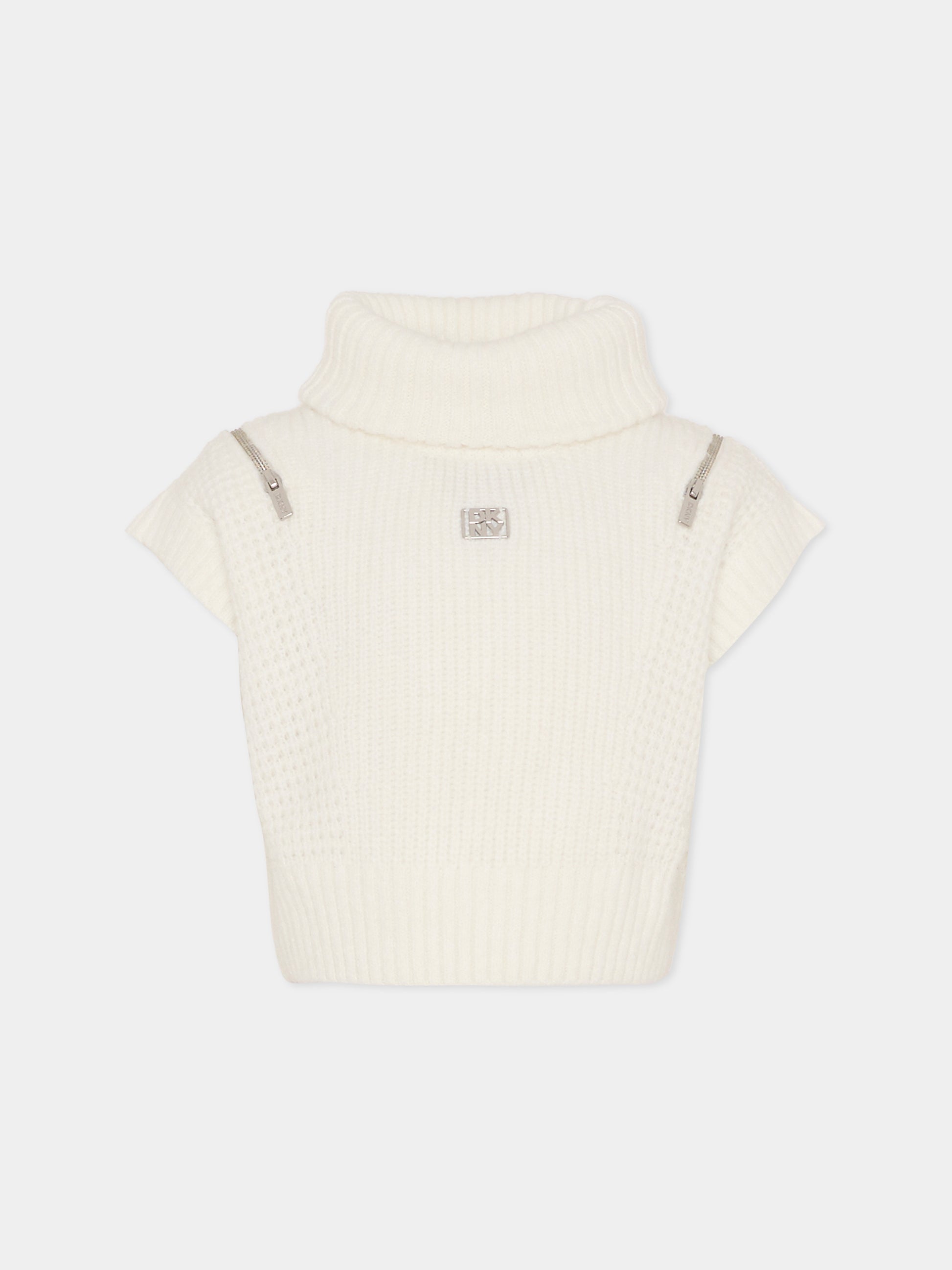 Maglia gilet crop avorio per bambina con logo,Dkny,D62382 117