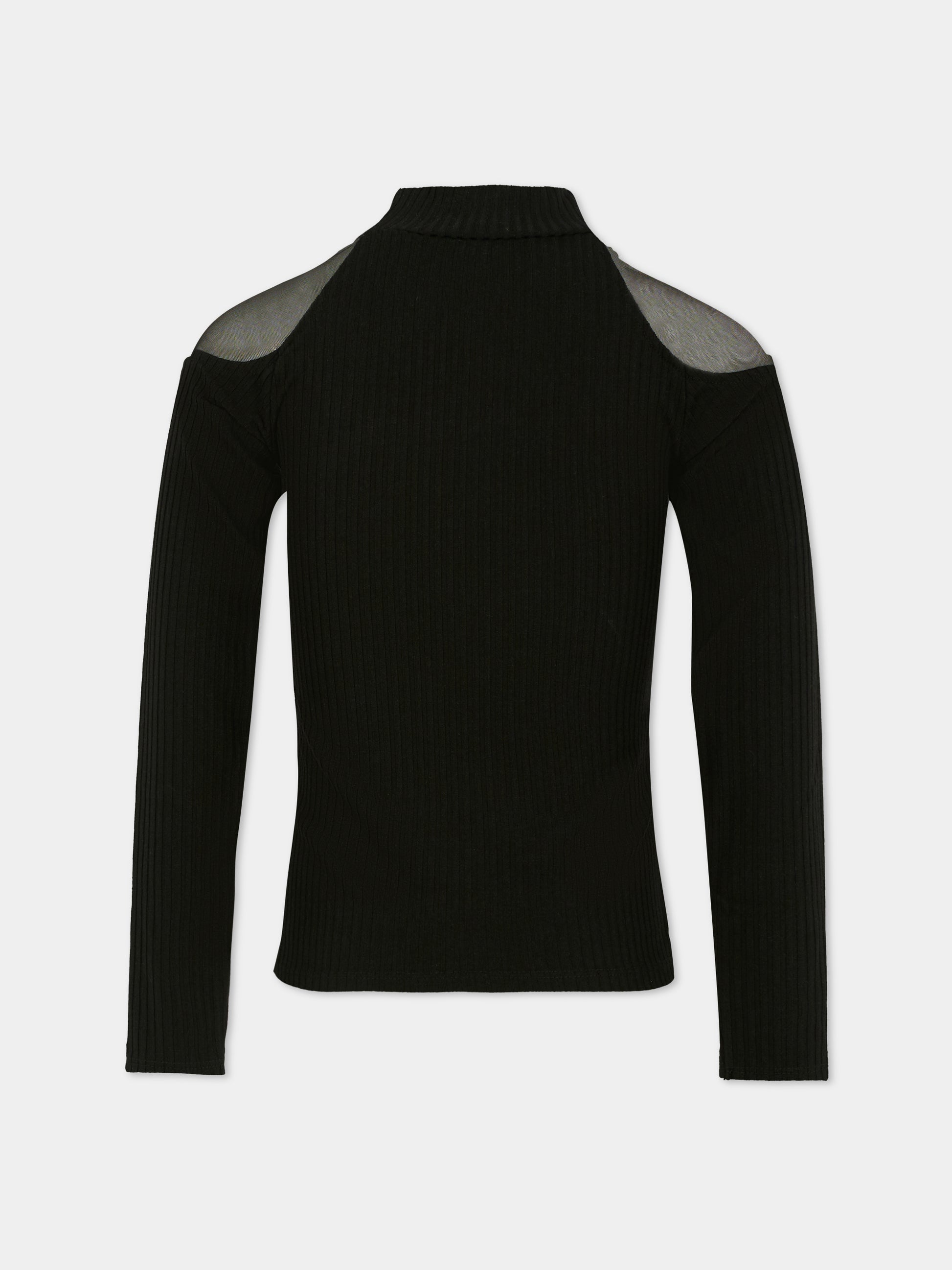 T-shirt nera per bambina con logo bianco,Dkny,D62410 09B