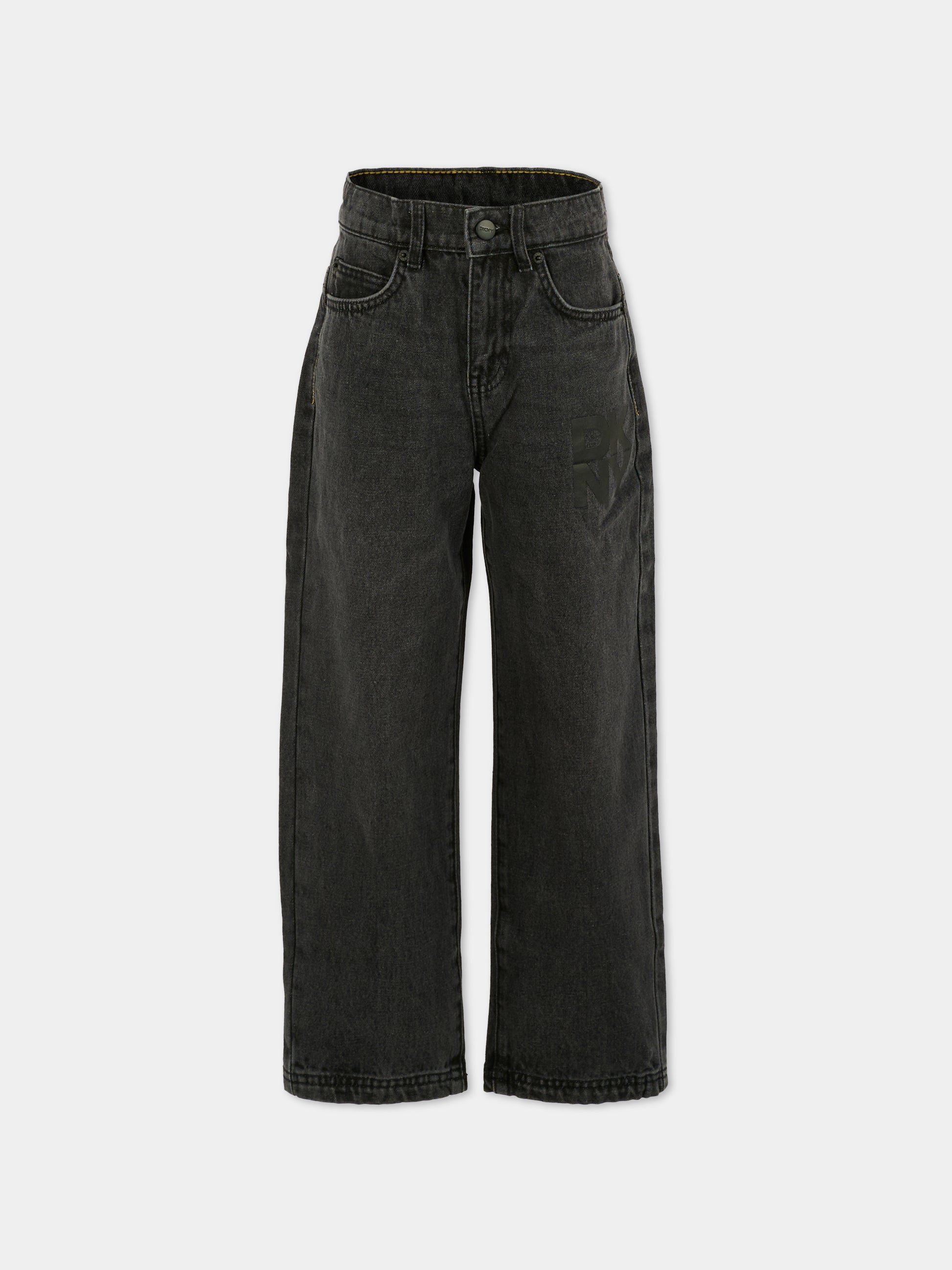 Jeans neri per bambina con logo nero,Dkny,D62425 Z11