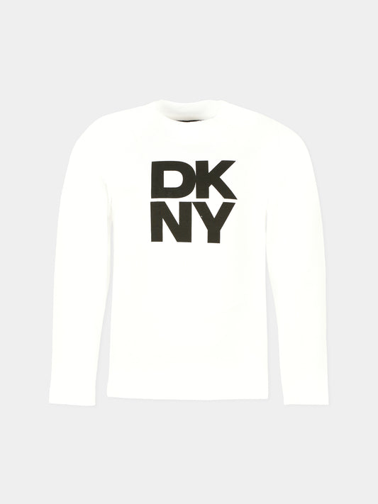 T-shirt bianca per bambina con logo nero,Dkny,D62457 10P
