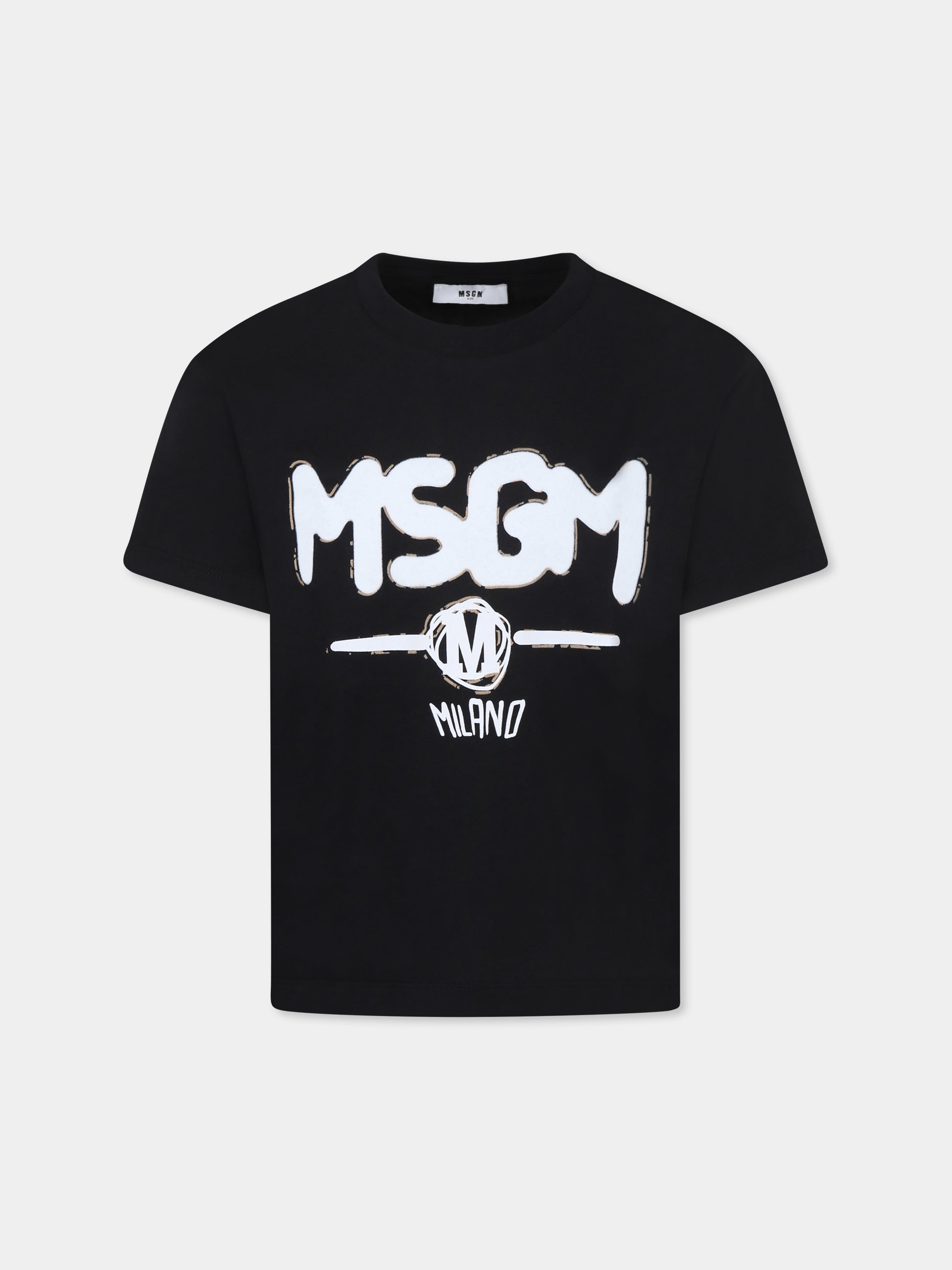 T-shirt nera per bambino con logo,Msgm Kids,F4MSJBTH087 110