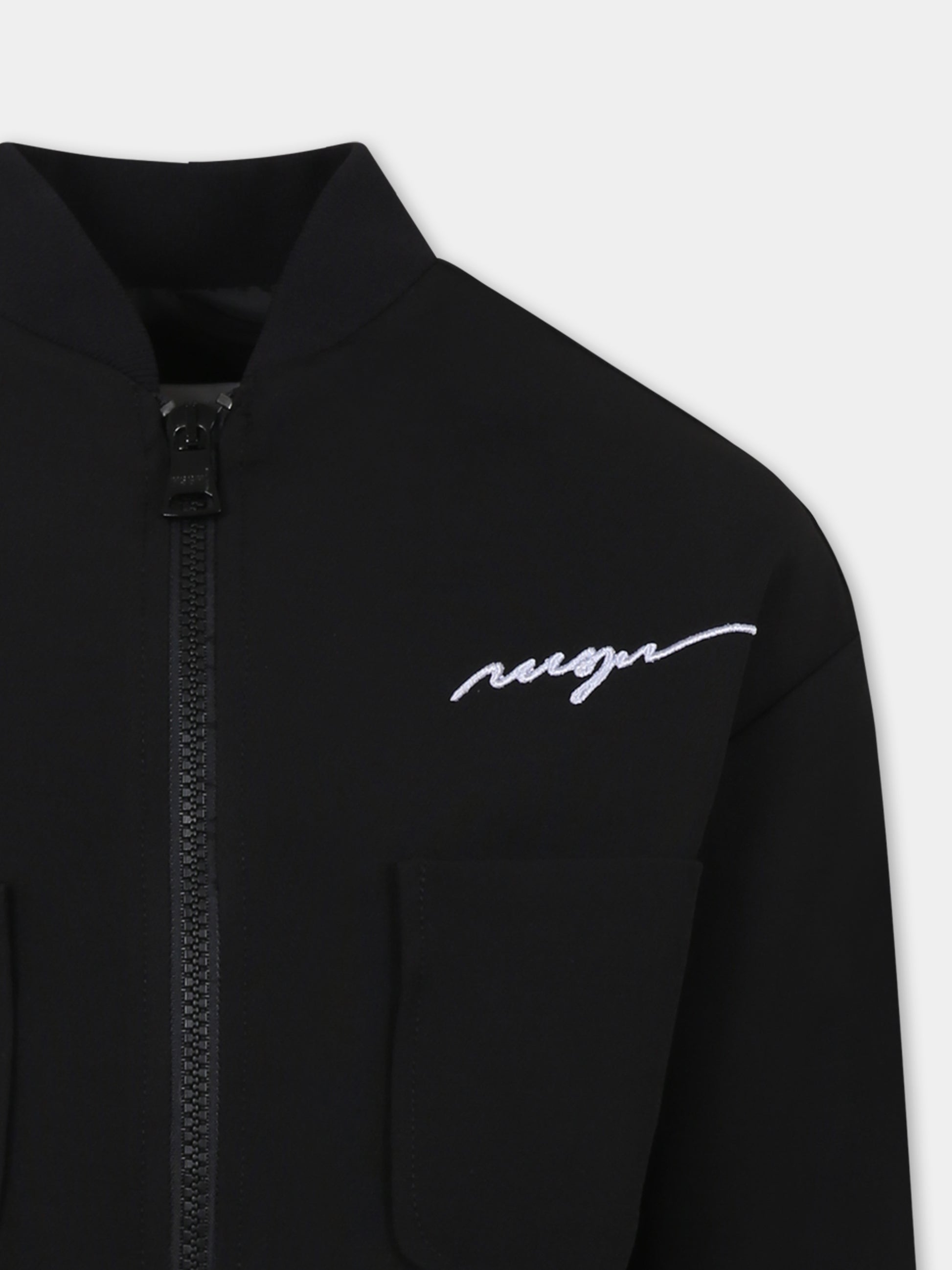 Bomber crop nero per bambina con logo,Msgm Kids,F4MSJGBO104 110