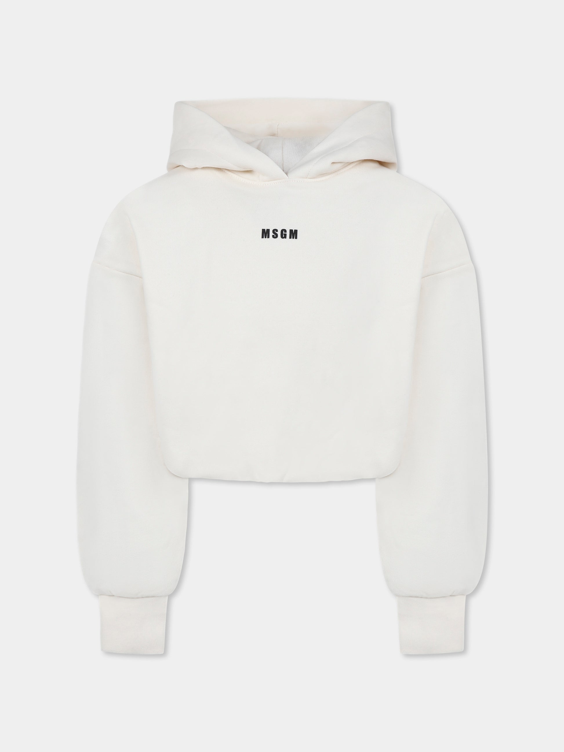 Felpa crop avorio per bambina con logo,Msgm Kids,F4MSJGHS140 013