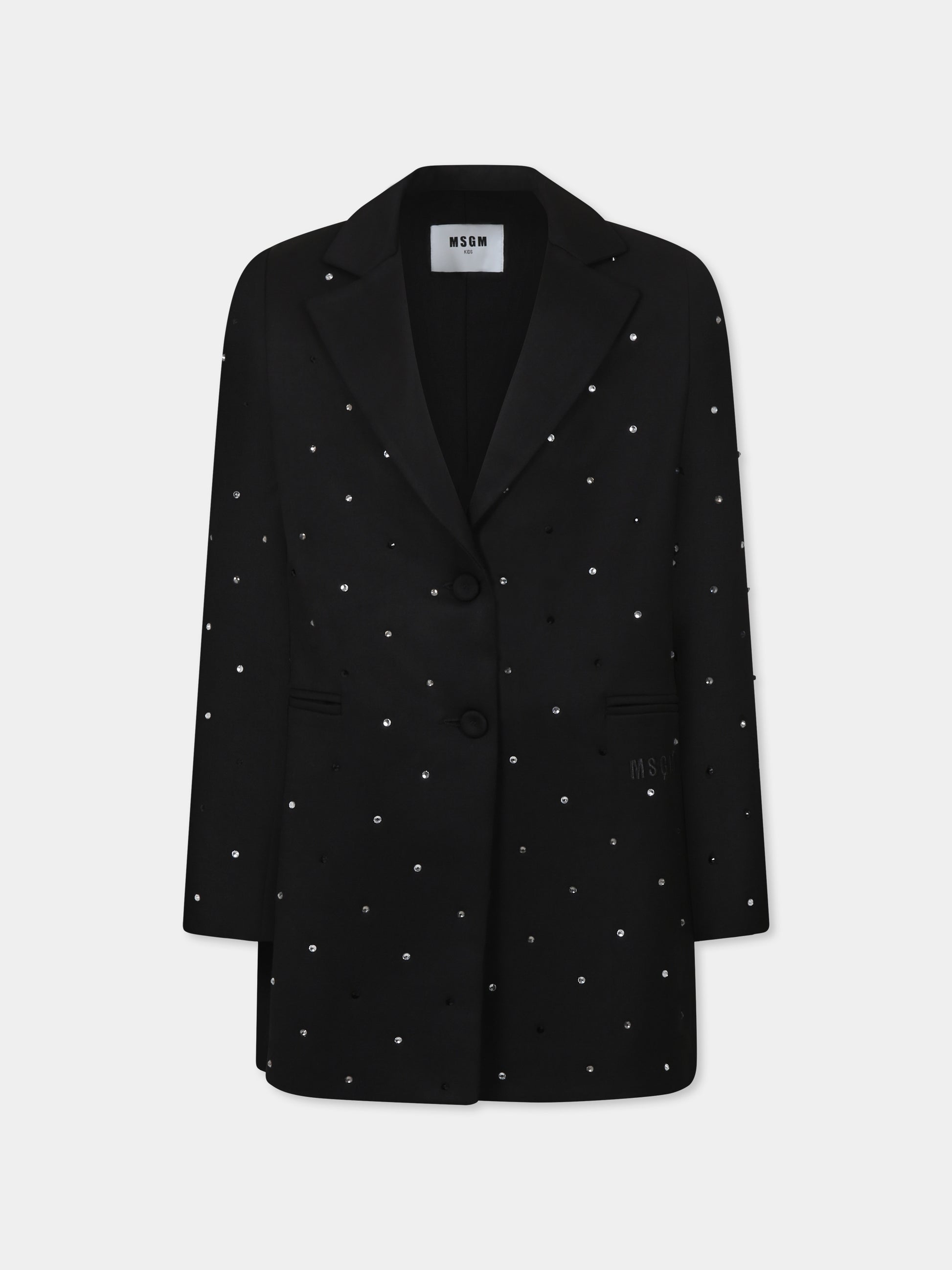 Giacca nera per bambina con strass e logo,Msgm Kids,F4MSJGJK186 110