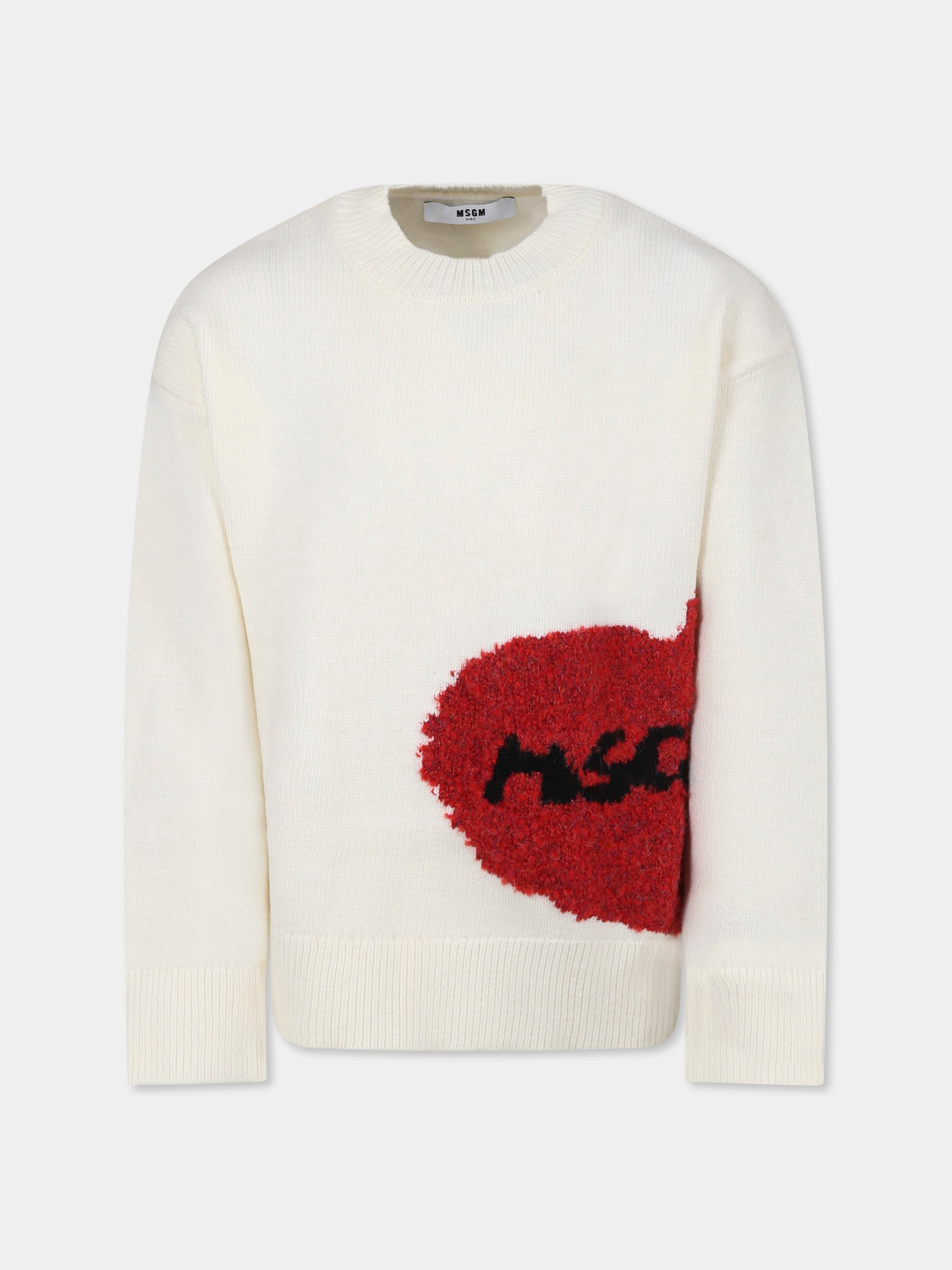 Maglione avorio per bambina con cuore e logo,Msgm Kids,F4MSJGJP131 013
