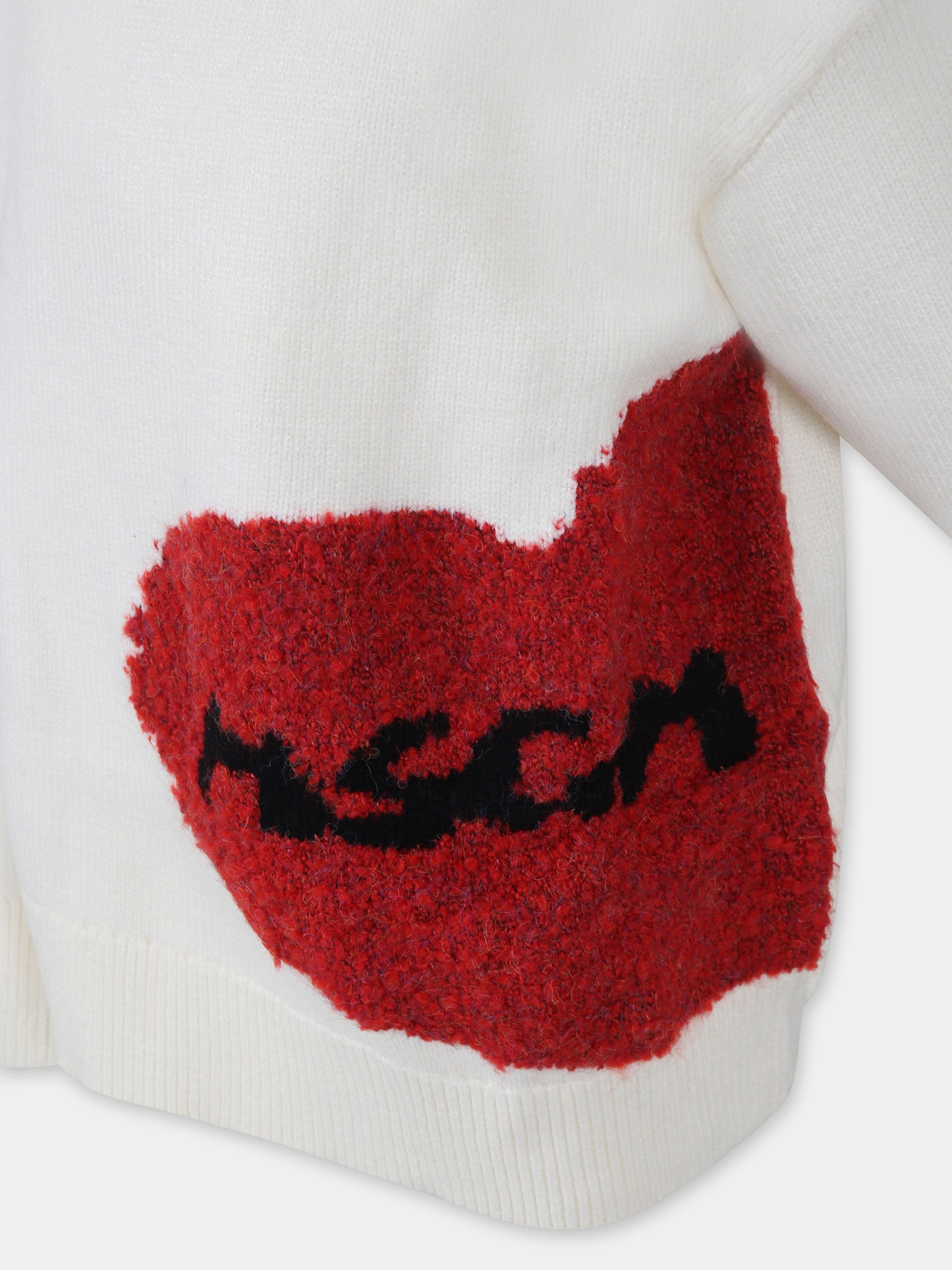 Maglione avorio per bambina con cuore e logo,Msgm Kids,F4MSJGJP131 013