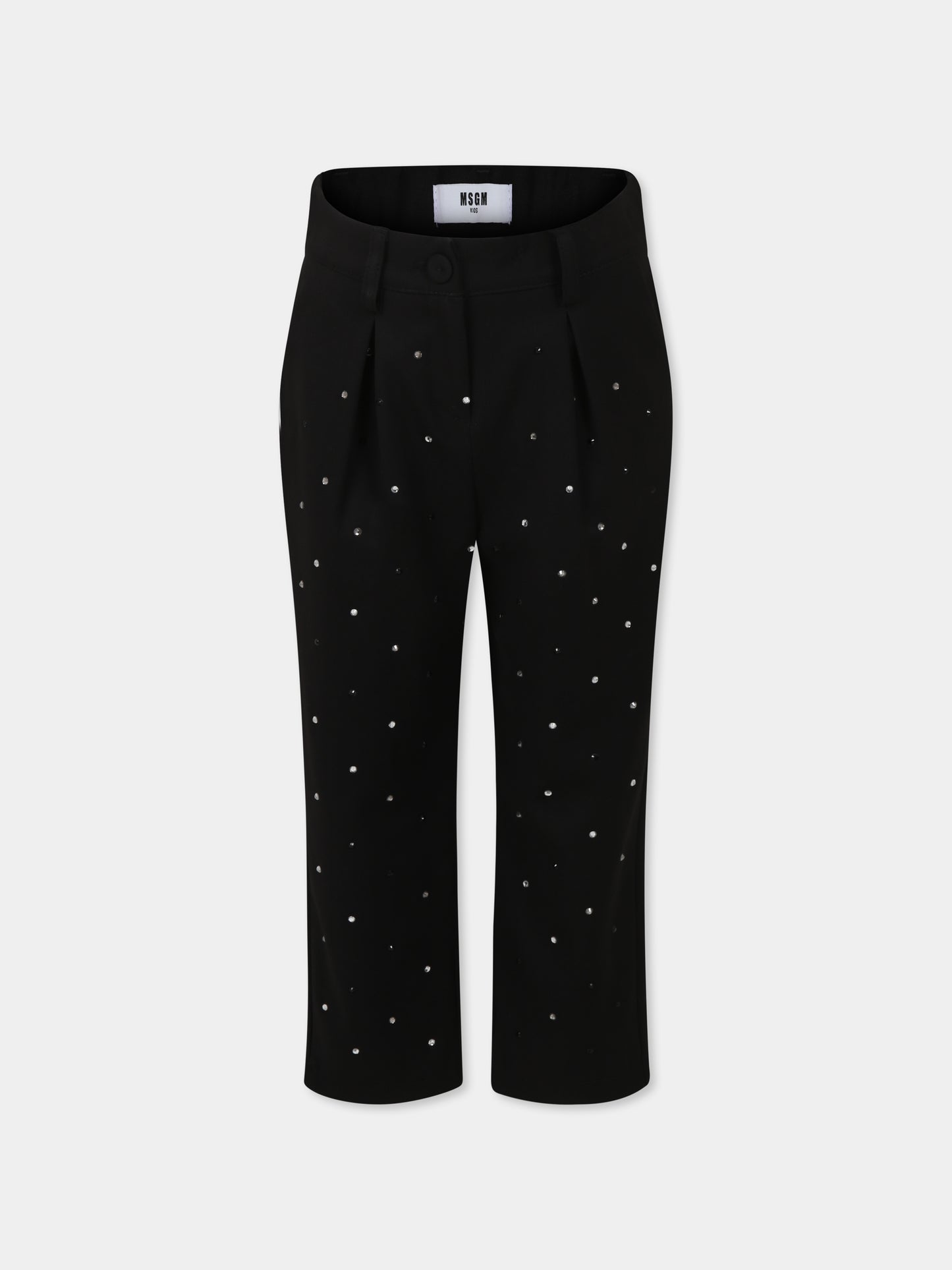 Pantaloni neri per bambina con strass e logo,Msgm Kids,F4MSJGPA187 110