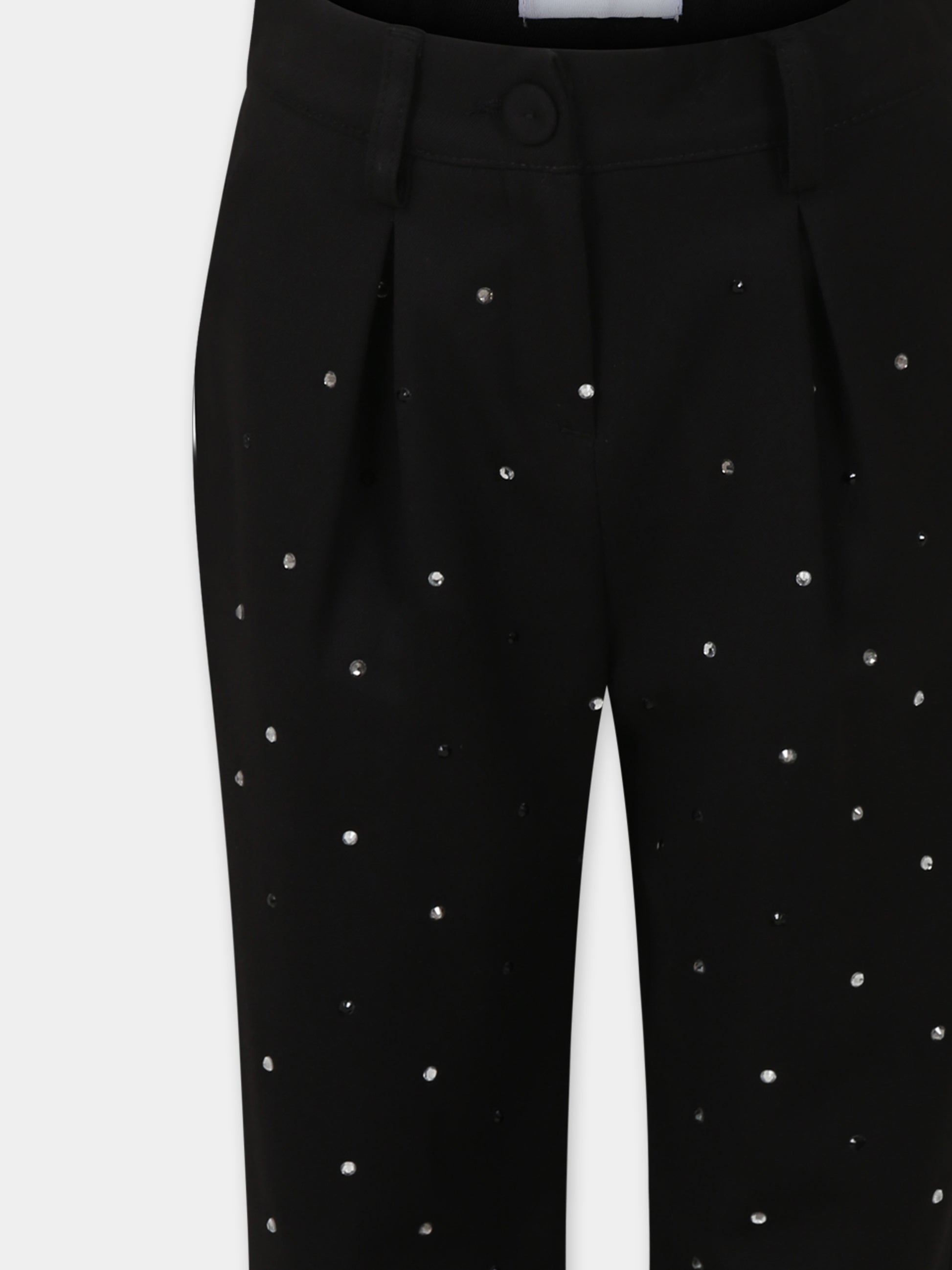 Pantaloni neri per bambina con strass e logo,Msgm Kids,F4MSJGPA187 110