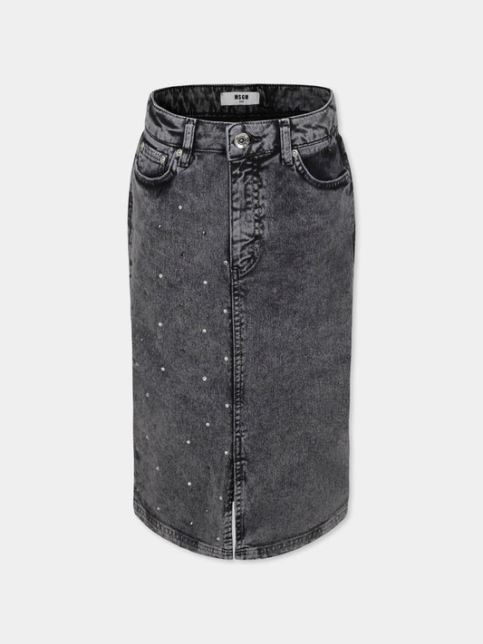 Gonna nera per bambina con strass,Msgm Kids,F4MSJGSK161 110