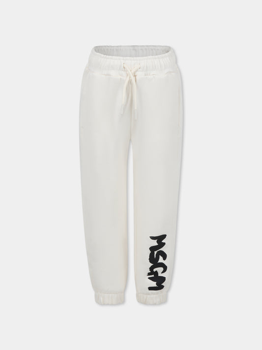 Pantaloni avorio per bambini con logo,Msgm Kids,F4MSJUFP063 013