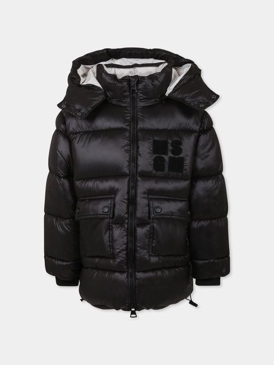 Piumino nero per bambini con logo,Msgm Kids,F4MSJUPF011 110