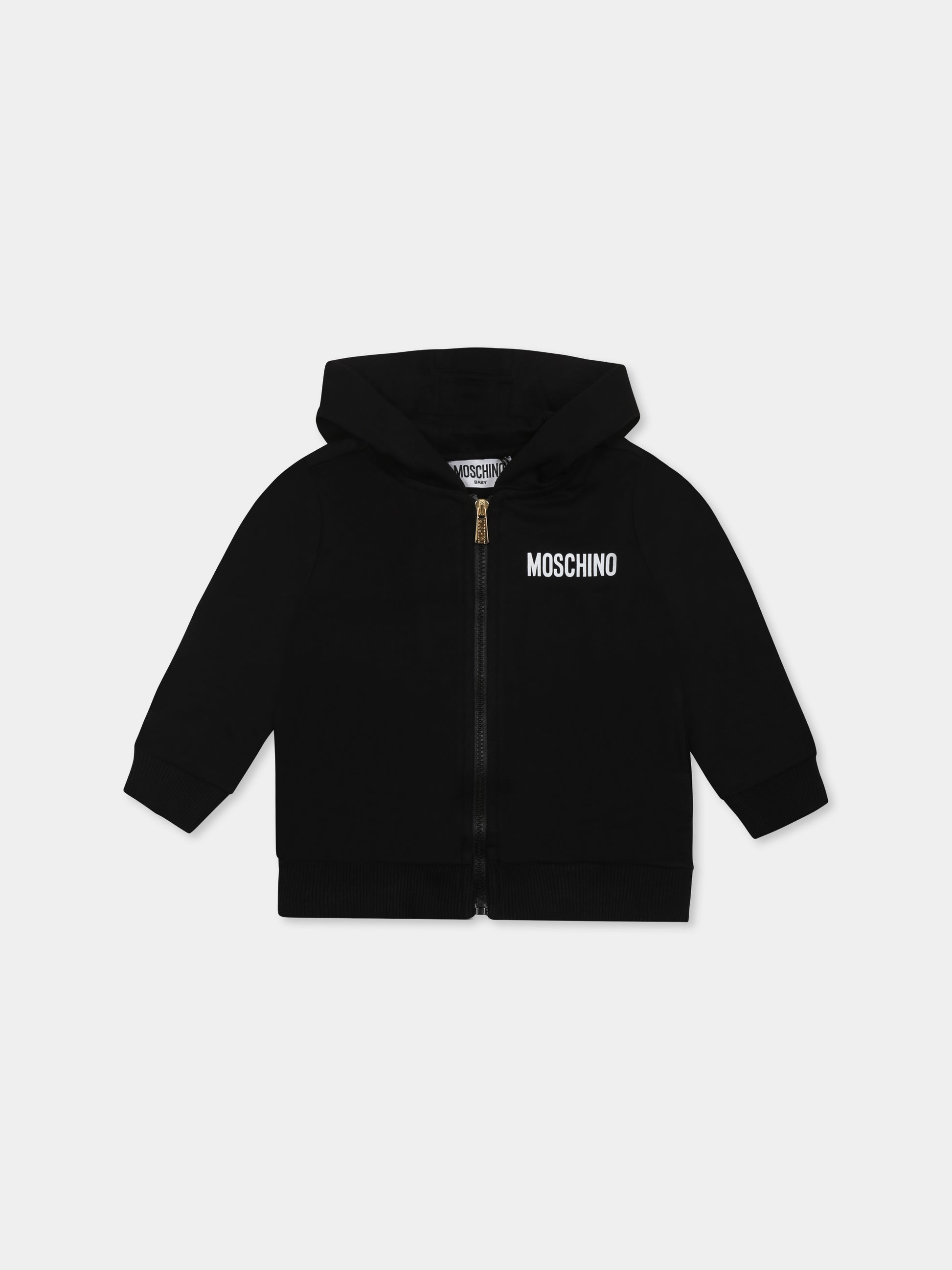 Felpa nera per neonati con tre Teddy Bears e logo,Moschino Kids,MUF05I LCA40 60100