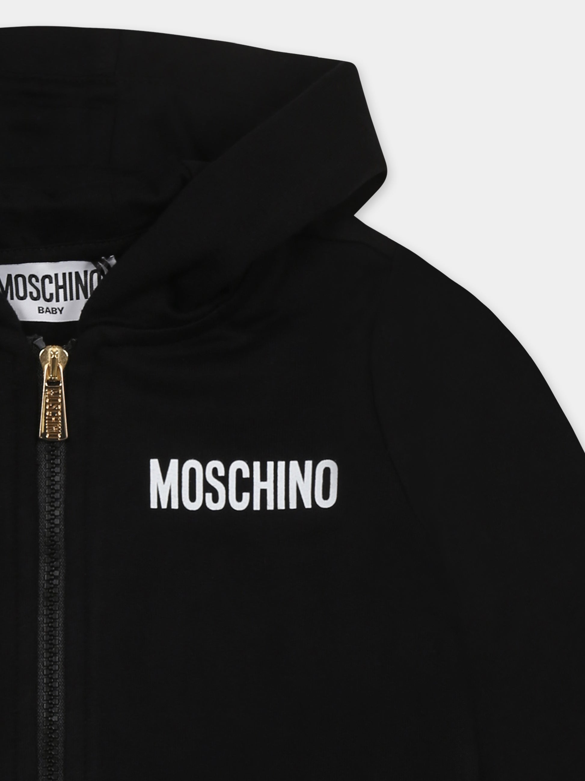 Felpa nera per neonati con tre Teddy Bears e logo,Moschino Kids,MUF05I LCA40 60100