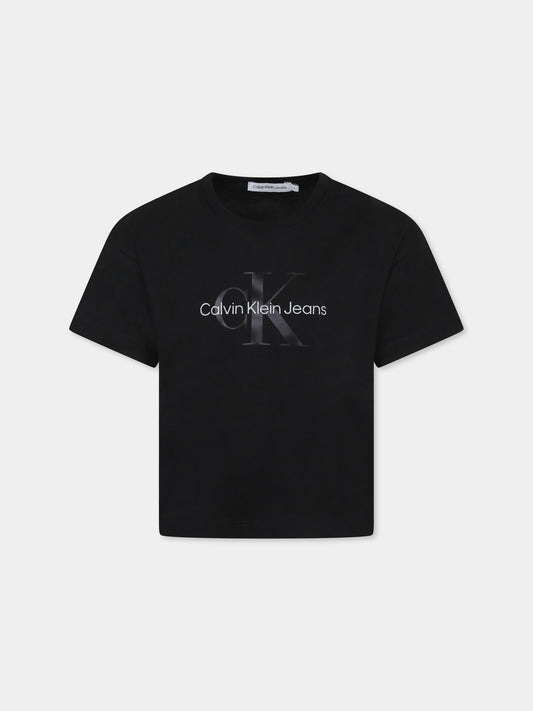 T-shirt nera per bambina con logo e lurex,Calvin Klein Kids,IG0IG02529 BEH