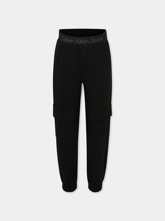 Pantaloni neri per bambina con logo,Calvin Klein Kids,IB0IB02121 BEH