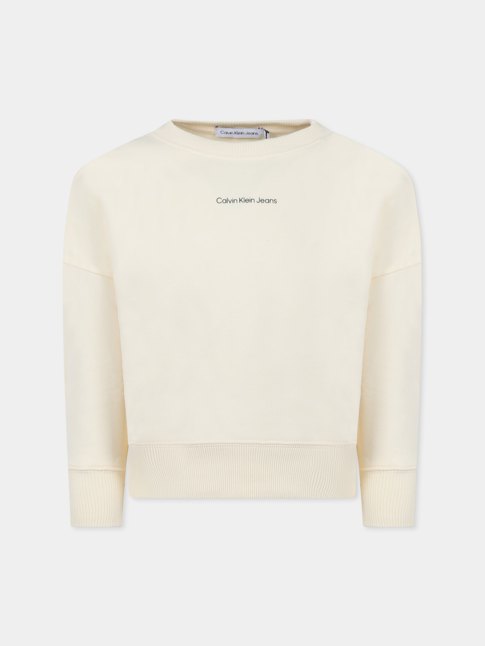 Felpa beige per bambino con logo,Calvin Klein Kids,IB0IB02258 YAB