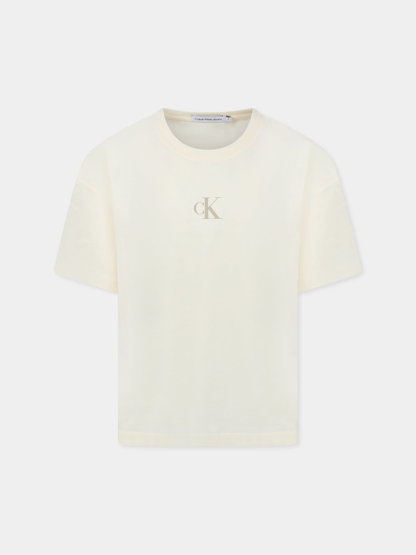 T-shirt beige per bambina con logo,Calvin Klein Kids,IG0IG02136 YAB