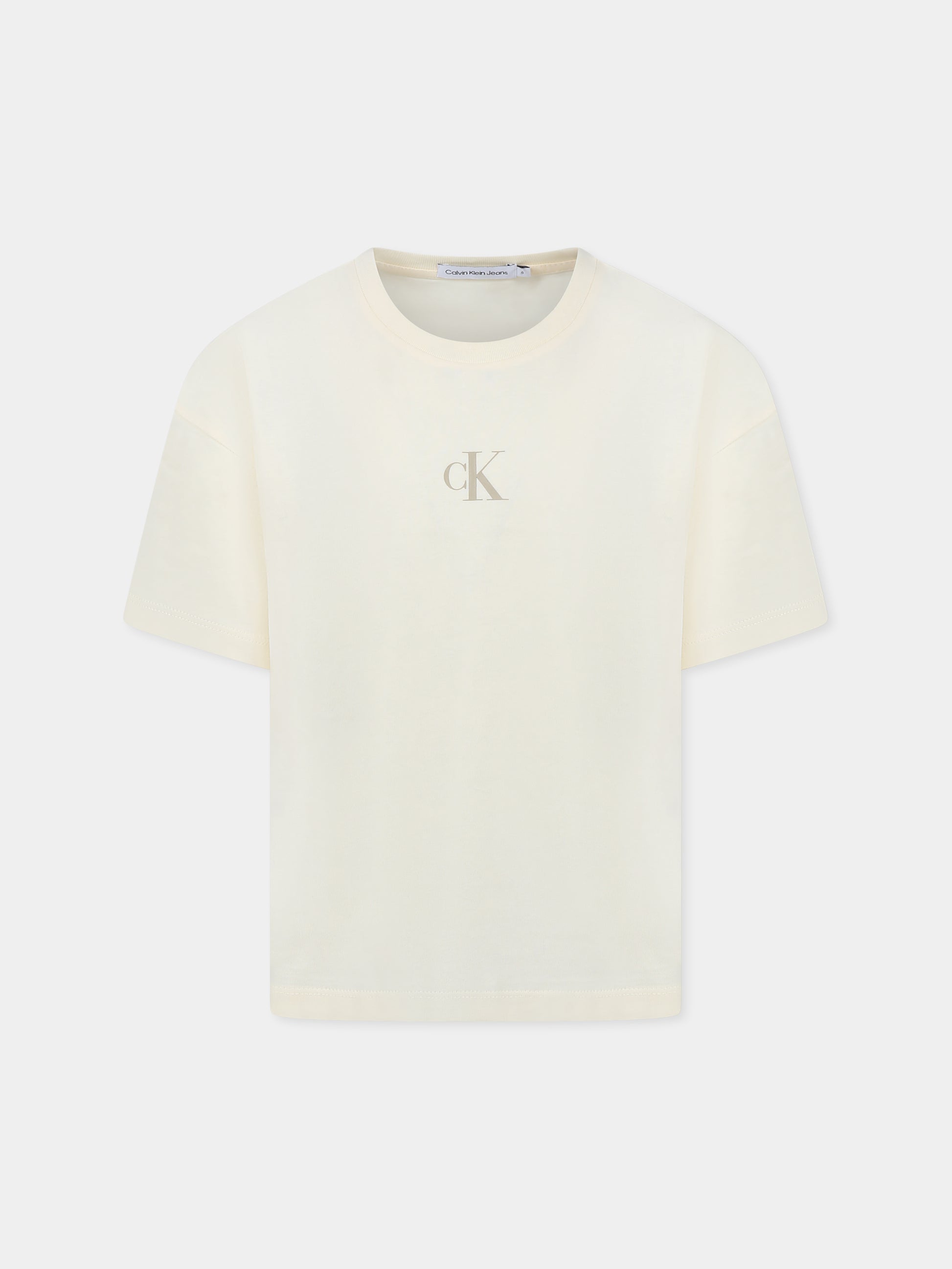 T-shirt beige per bambina con logo,Calvin Klein Kids,IG0IG02136 YAB