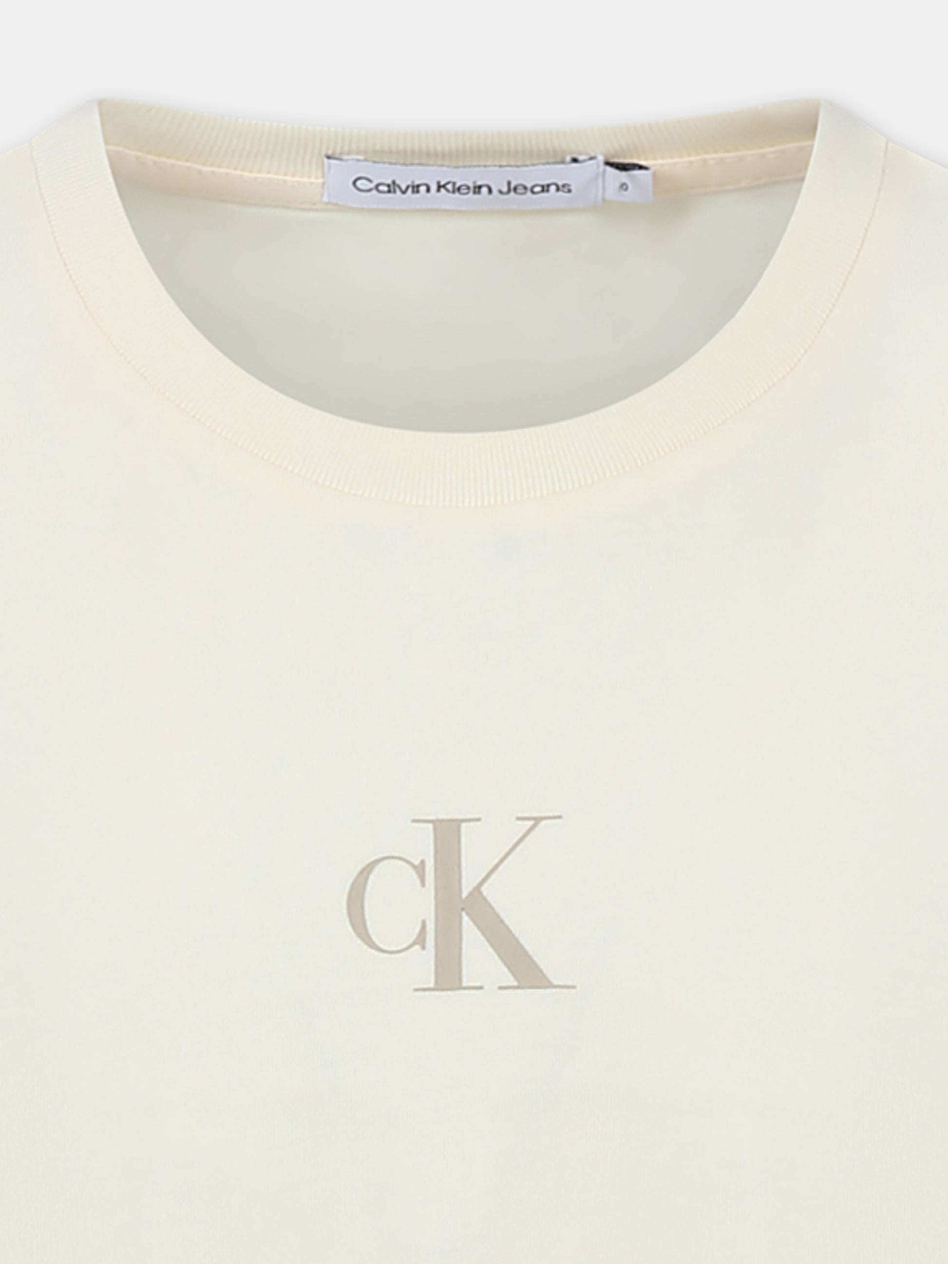 T-shirt beige per bambina con logo,Calvin Klein Kids,IG0IG02136 YAB