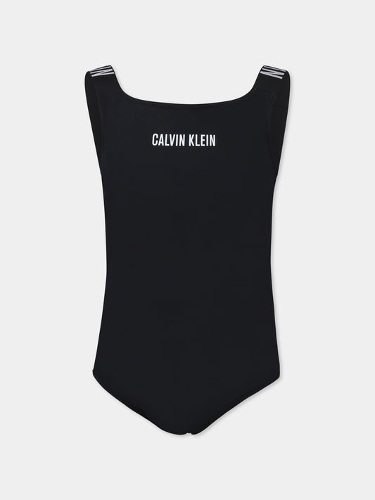 Costume intero nero per bambina con logo,Calvin Klein Kids,KY0KY00057 BEH