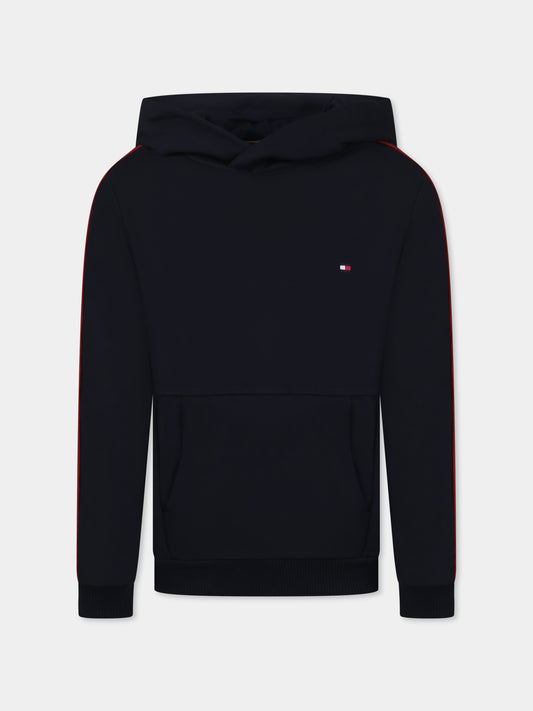 Felpa blu per bambino con bandierina e logo,Tommy Hilfiger Junior,KB0KB09054 DW%