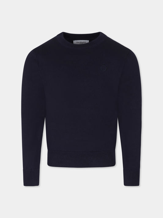 Maglione blu per bambino con logo,Trussardi Junior,TBP25023MA BLUE NAVY