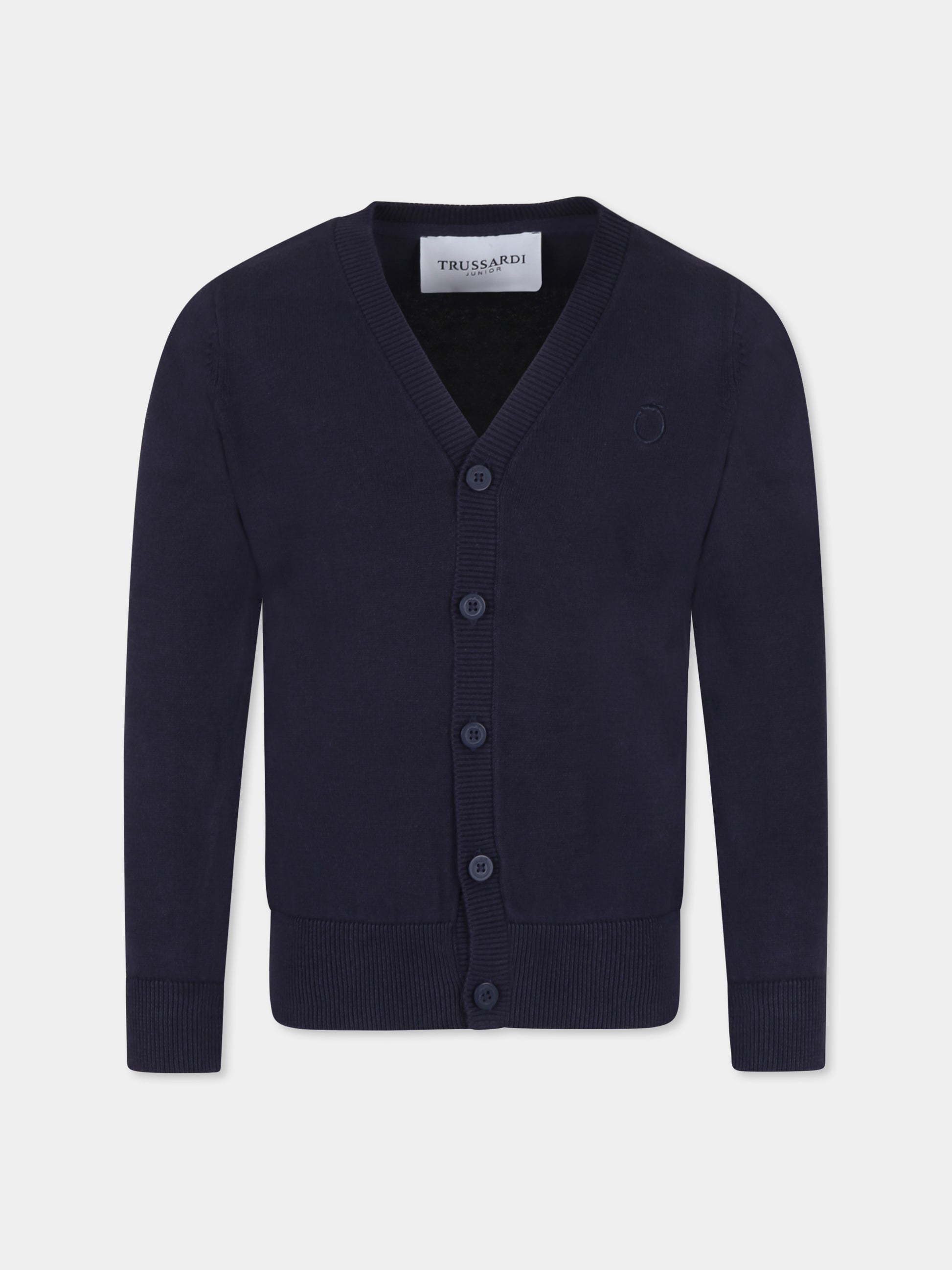 Cardigan blu per bambino con logo,Trussardi Junior,TBP25024CD BLUE NAVY