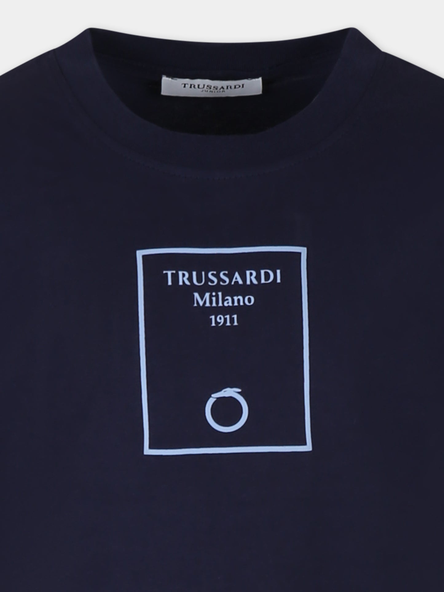 T-shirt blu per bambino con logo,Trussardi Junior,TBP25025TS BLUE NAVY